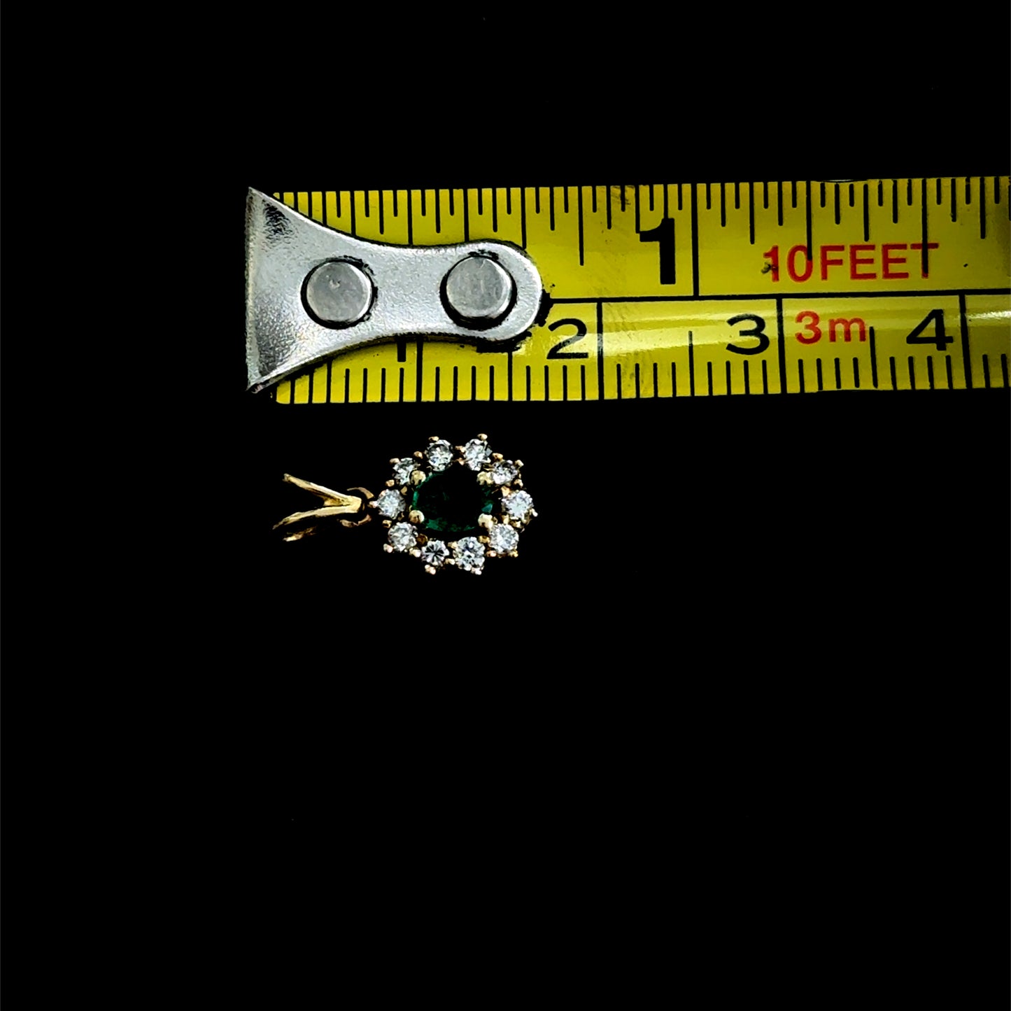 18K Yellow Gold Emerald & Diamond Cluster Studs & Pendant Set