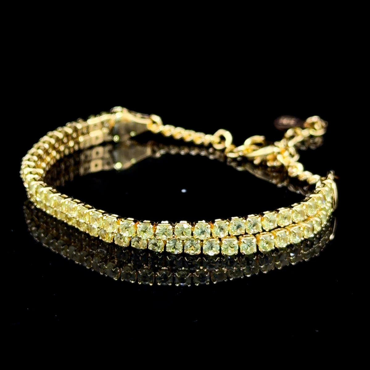 A Very Pretty Quality Sterling Silver & Accented In Gold Peridot Double Row Bracelet With Lobster Clasp