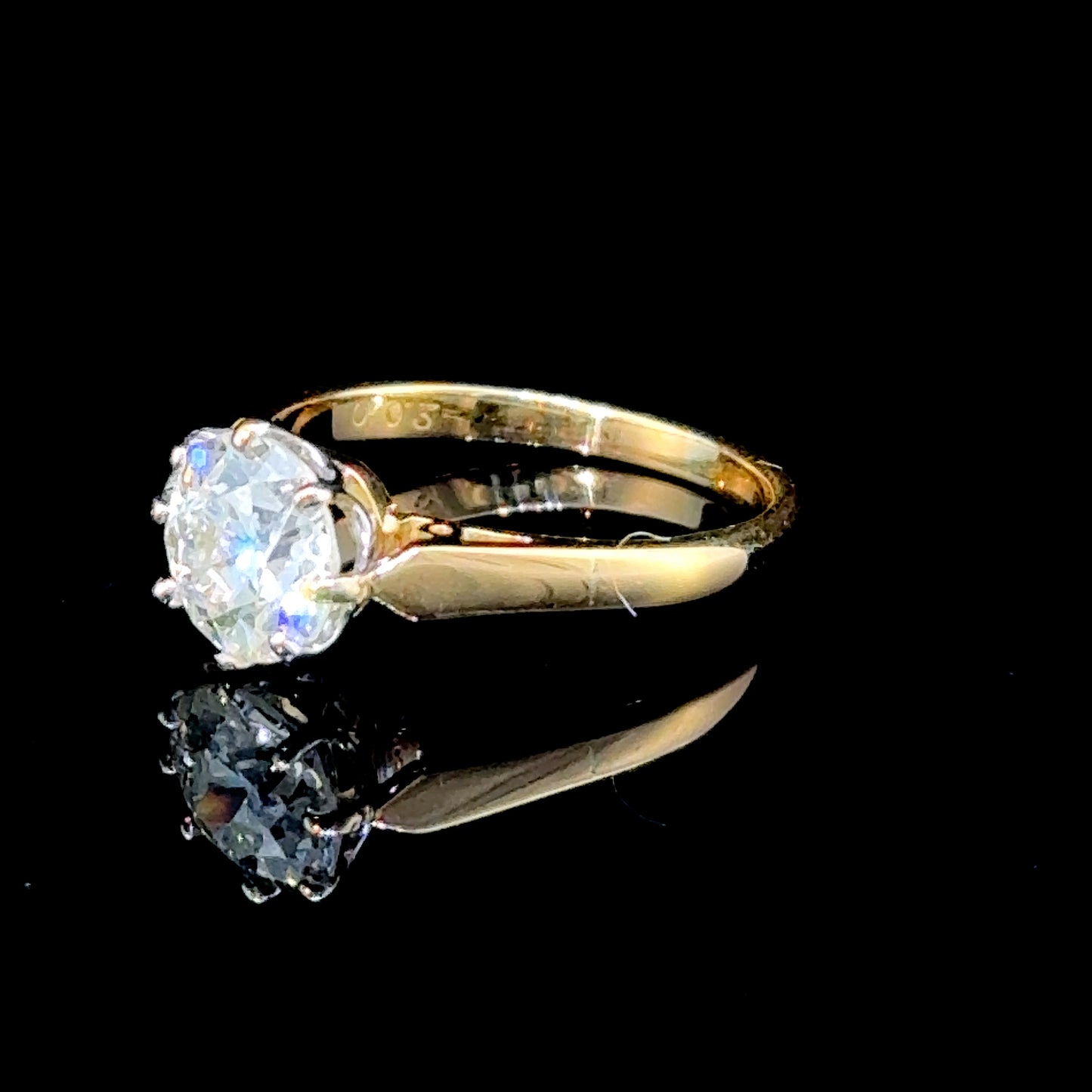 18K Yellow Gold Old Cut Diamond Solitaire Ring with Platinum Mount APPX 1.53 CTS