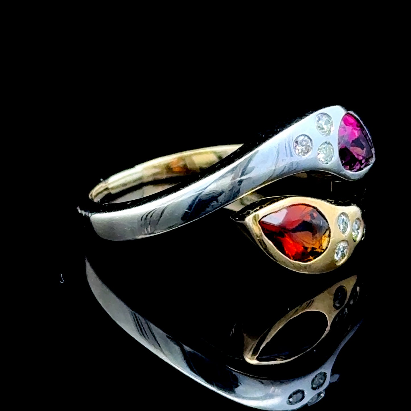 A Wonderful 18k In bite & Yellow Gold Modernist Sapphire And Diamond Moi Et Toi / Serpent Ring