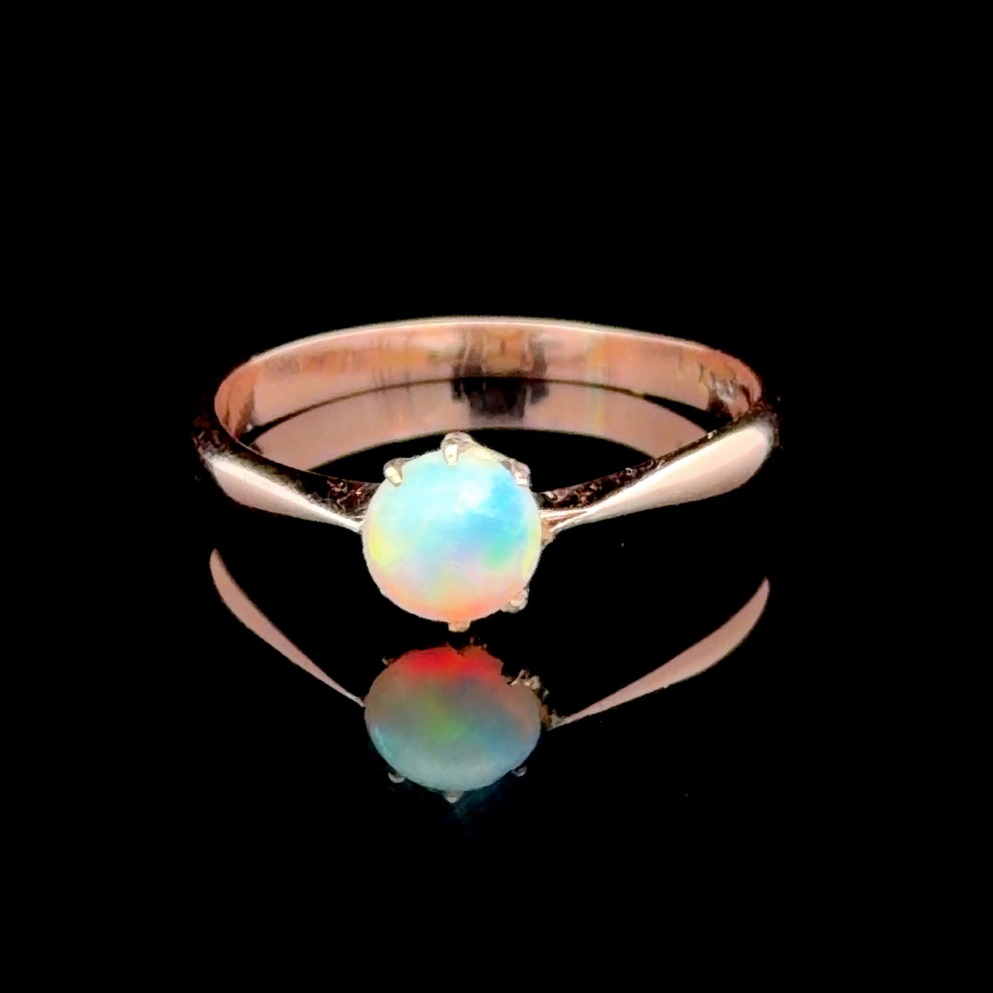 Antique 9K Rose Gold & Cabochon Opal Solitaire Ring