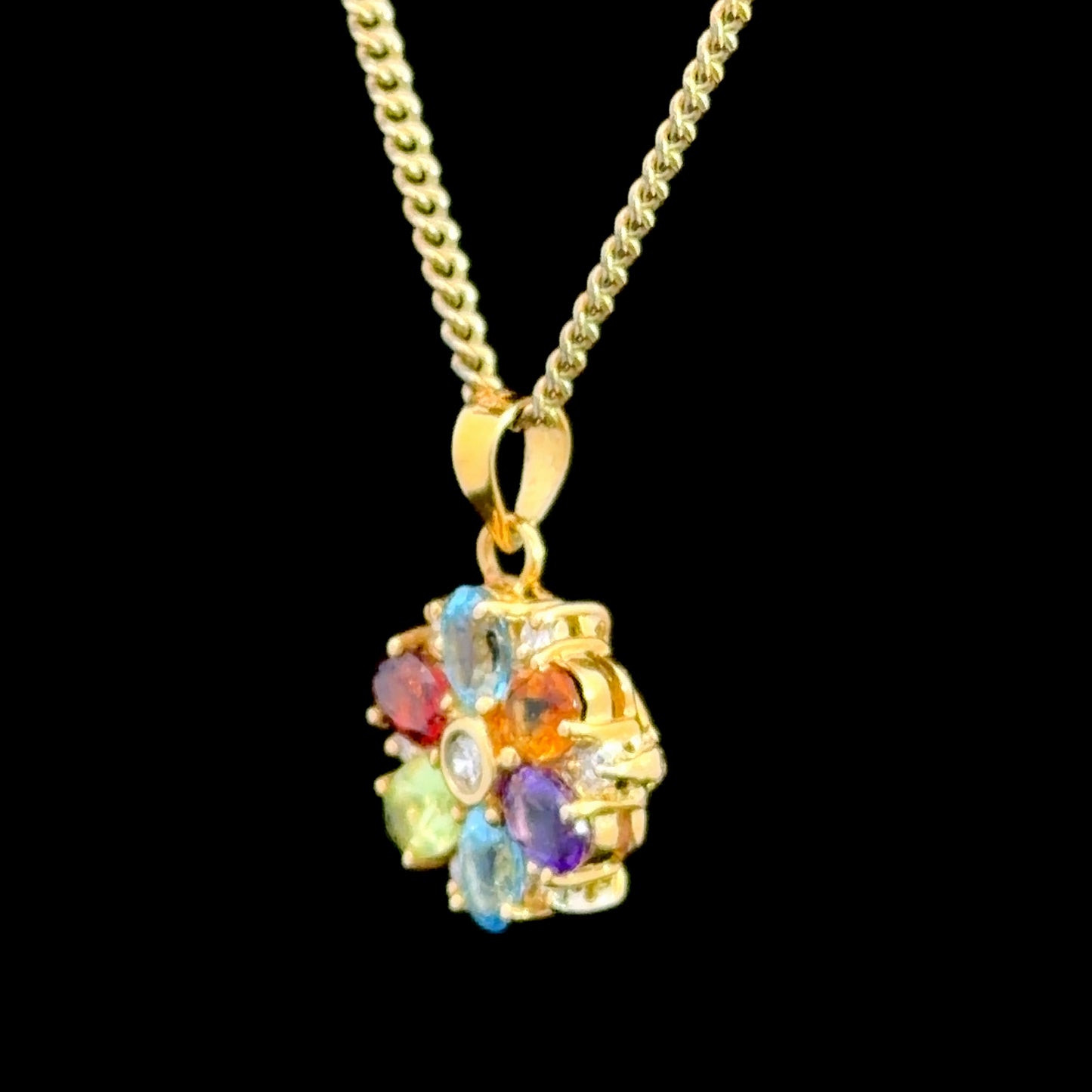 Pretty 18k Yellow Gold Multicolour Gemstone & Diamond Flower Pendant (Pendant Only)