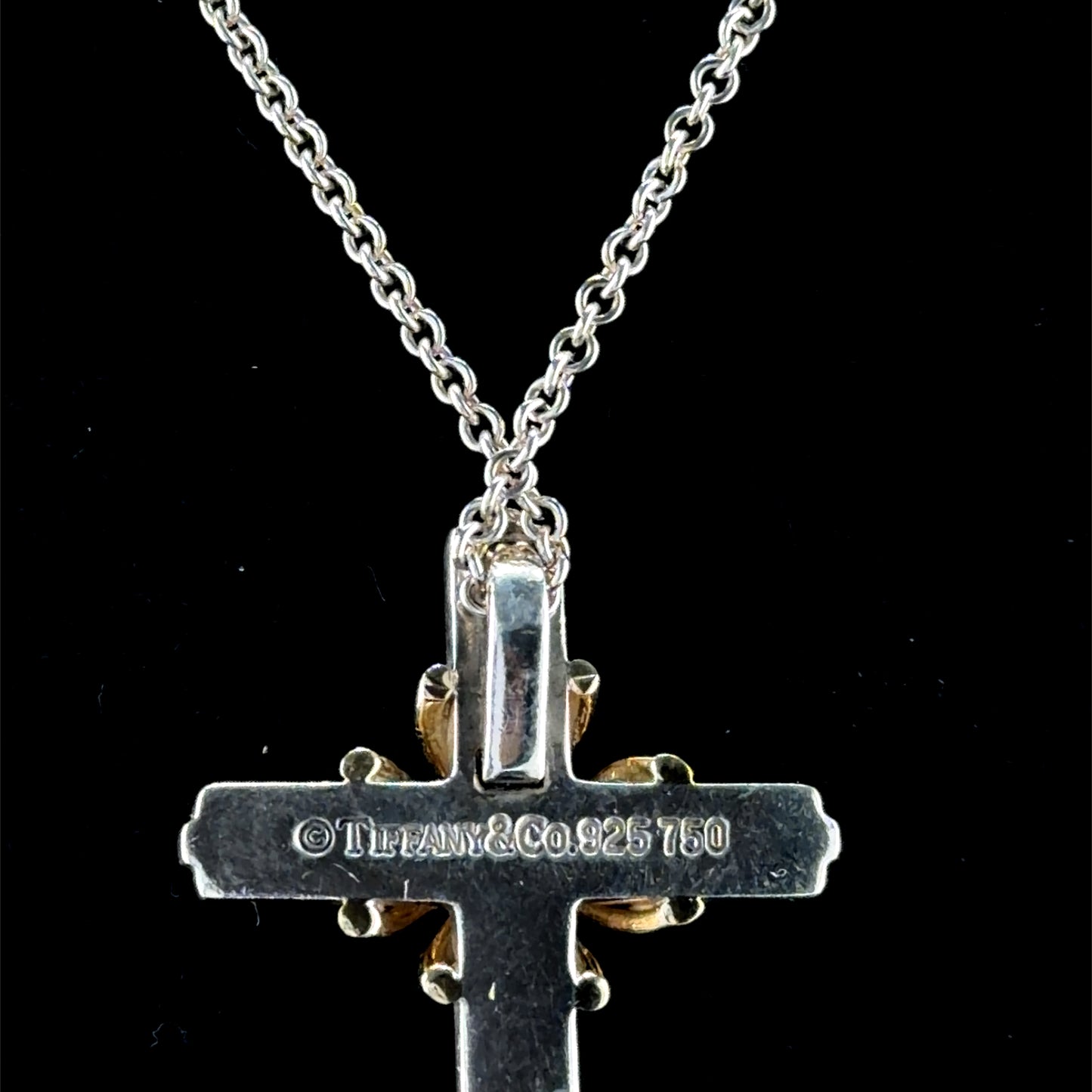 Fabulous Tiffany Cross & Chain in 925 & 18kYellow Gold on 28Inch Chain Rare to Market