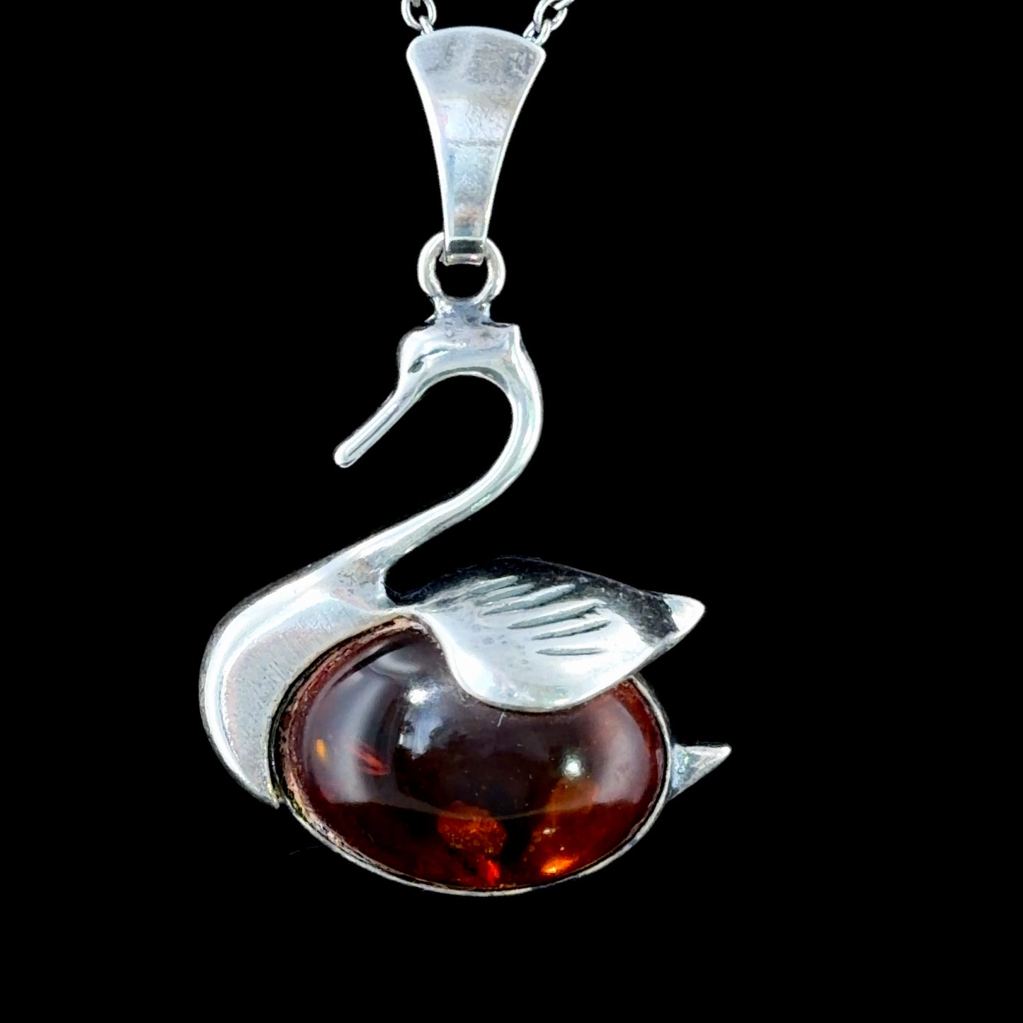 Silver & Amber Swan Pendant