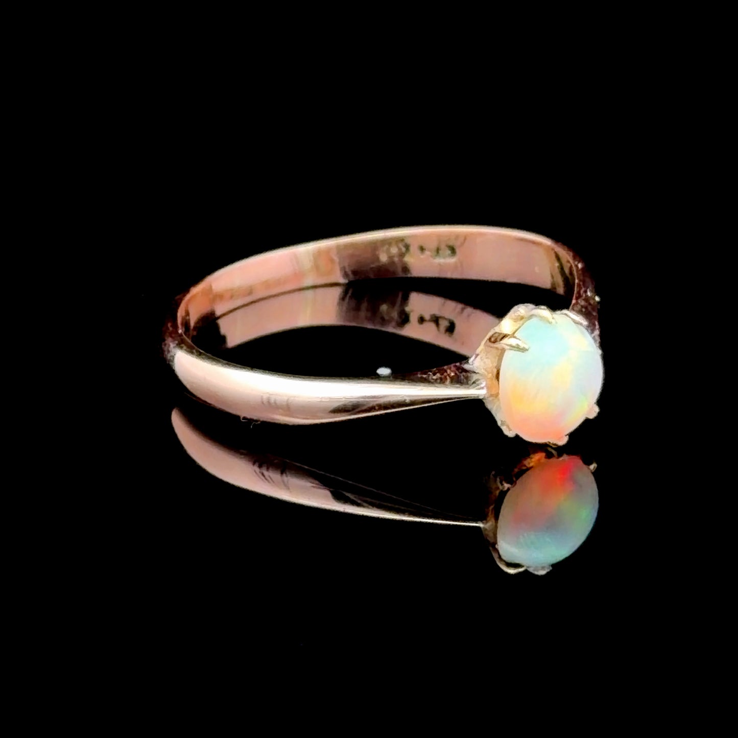 Antique 9K Rose Gold & Cabochon Opal Solitaire Ring