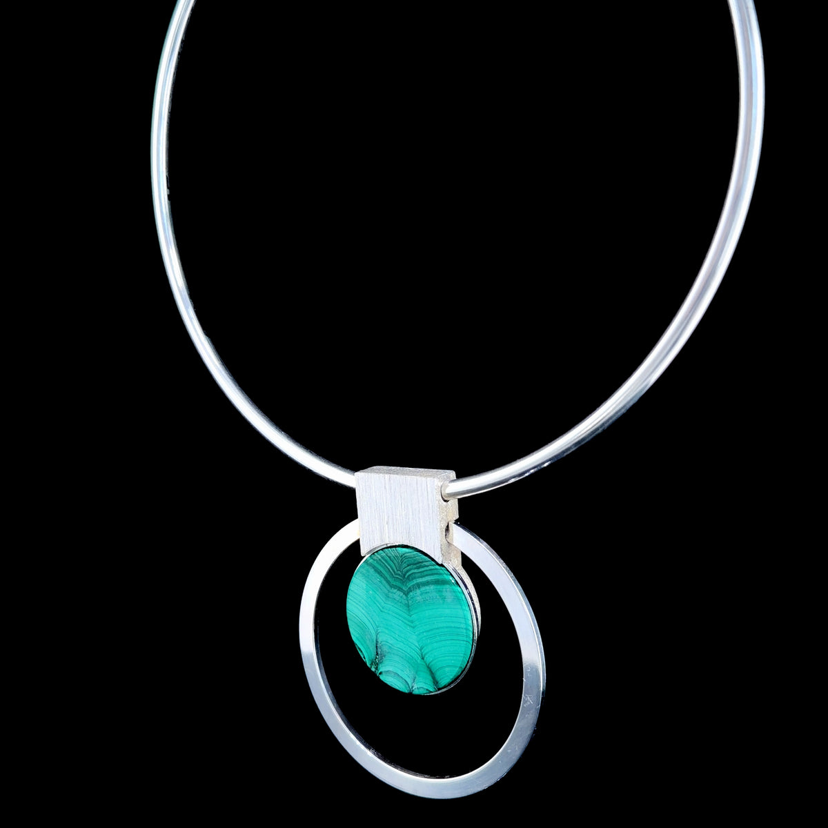 Stunning Sliver 835 Kordes & Lichtenfels Vintage Collar Necklace With Malachite Circular Drop Pendant