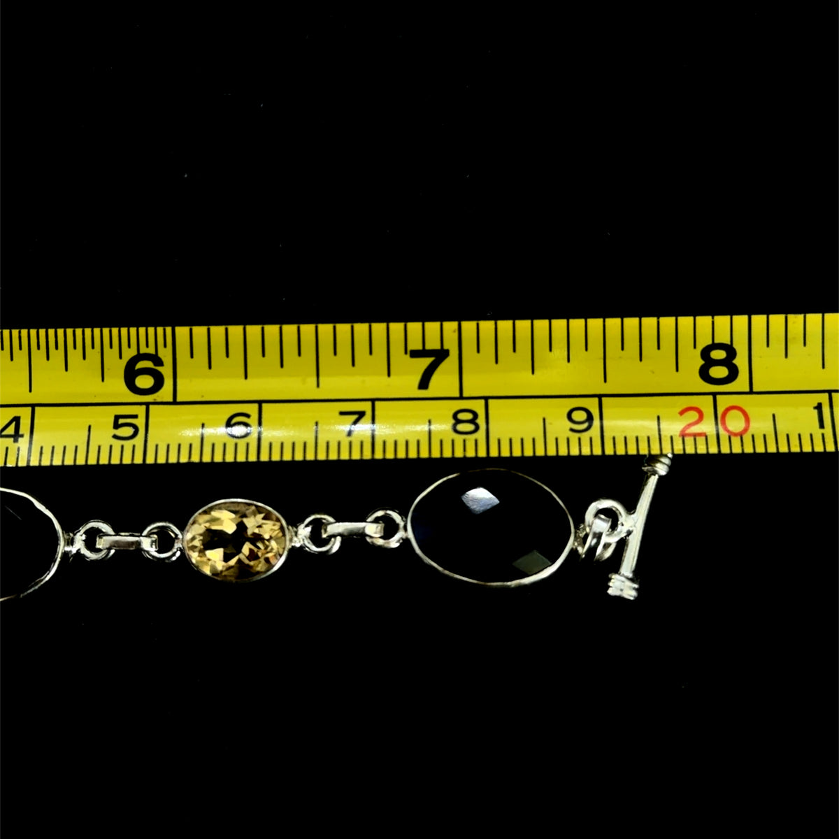 Very Pretty Silver Smokey Quartz & Citrine Bracelet With T Bar Clasp