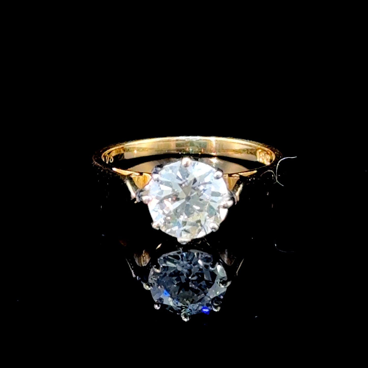 18K Yellow Gold Old Cut Diamond Solitaire Ring with Platinum Mount APPX 1.53 CTS