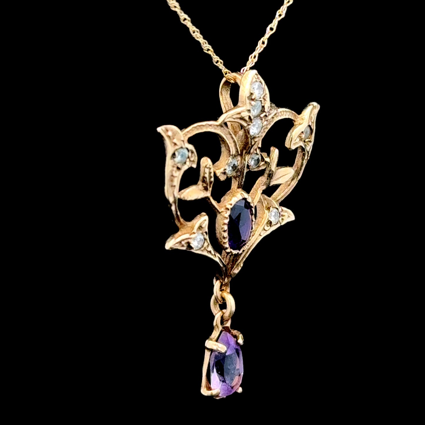 9K Yellow Gold Amethyst Pendant & Chain The Ronald Charles Collection