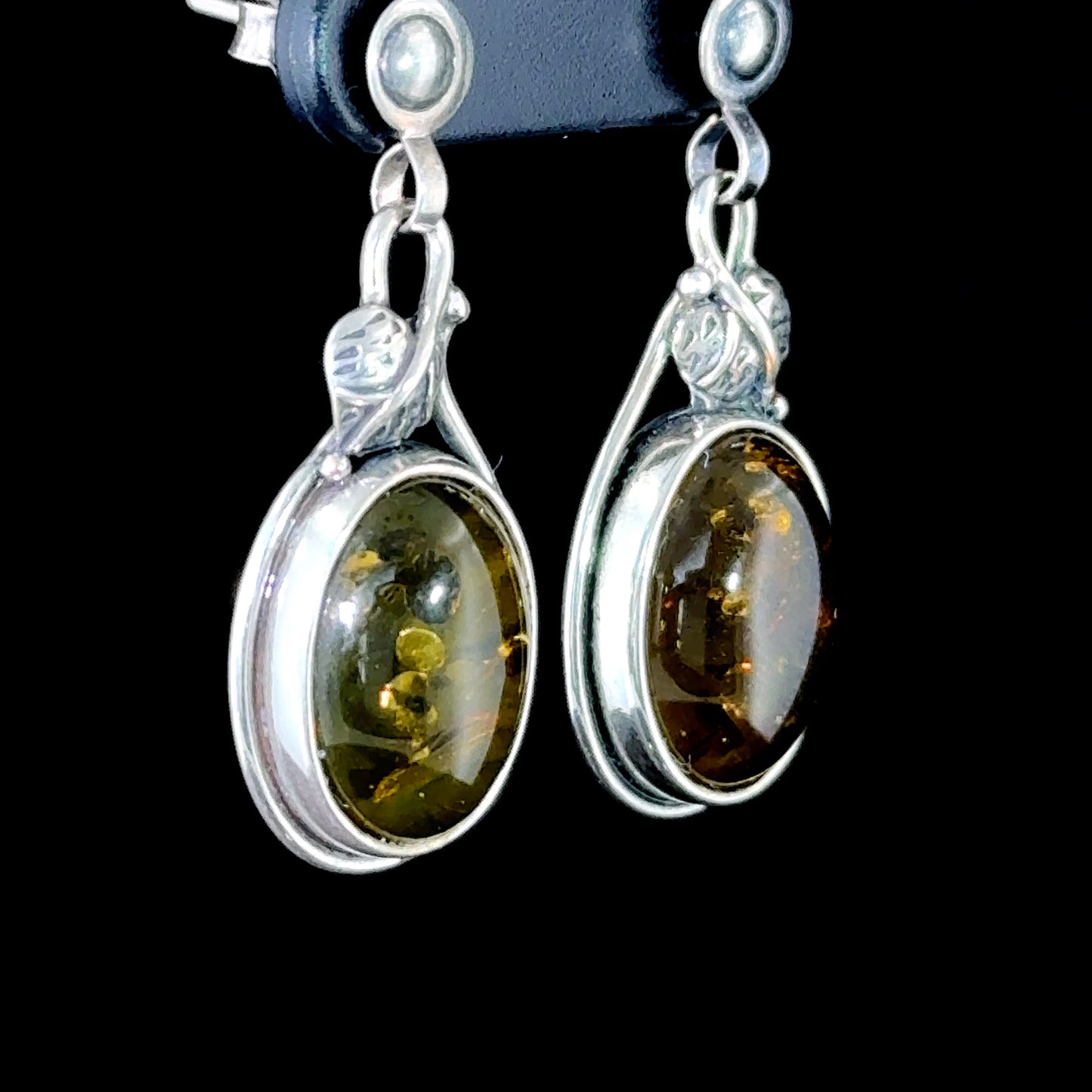 Lovely Silver & Amber Oval Drop Earrings