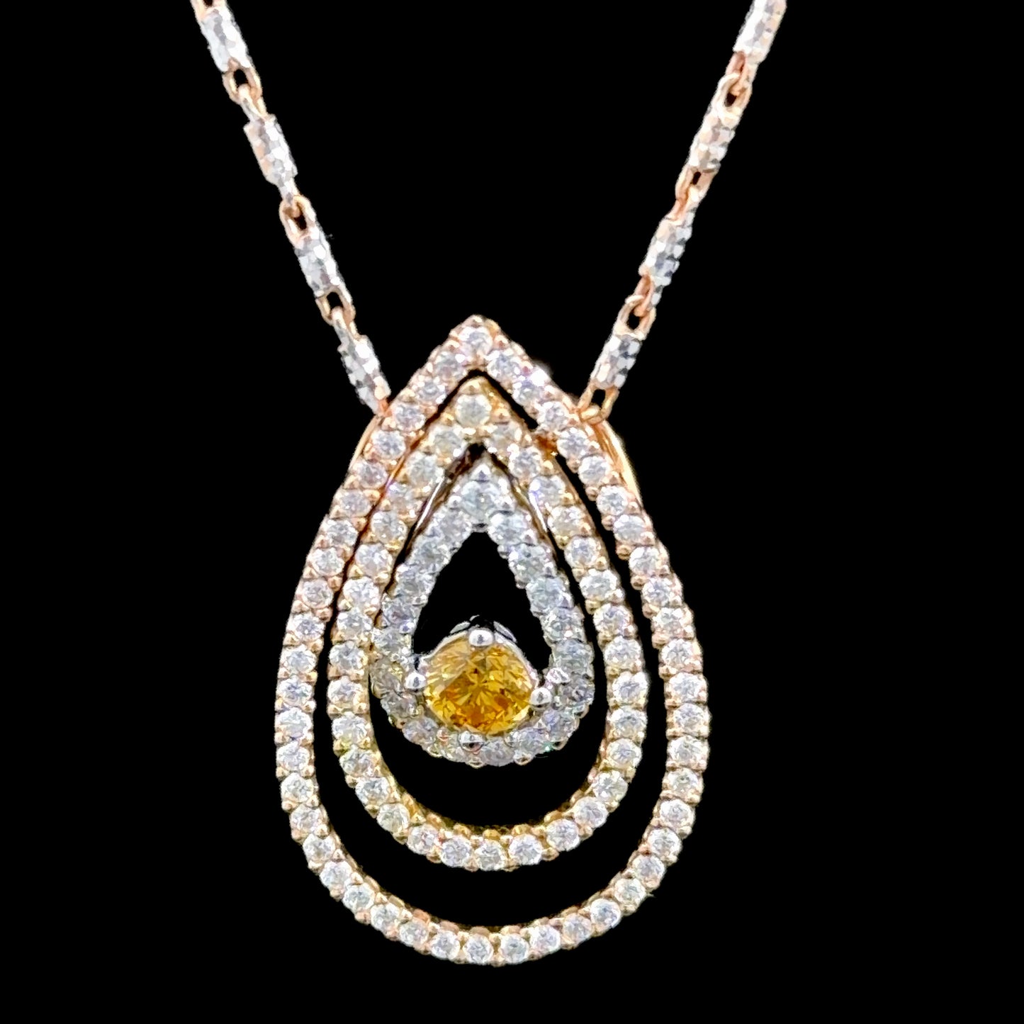 Fabulous 18k Yellow & White Gold Yellow & White Diamond Concentric Articulated Pear Pendant & Chain Appx 1.0 Cts