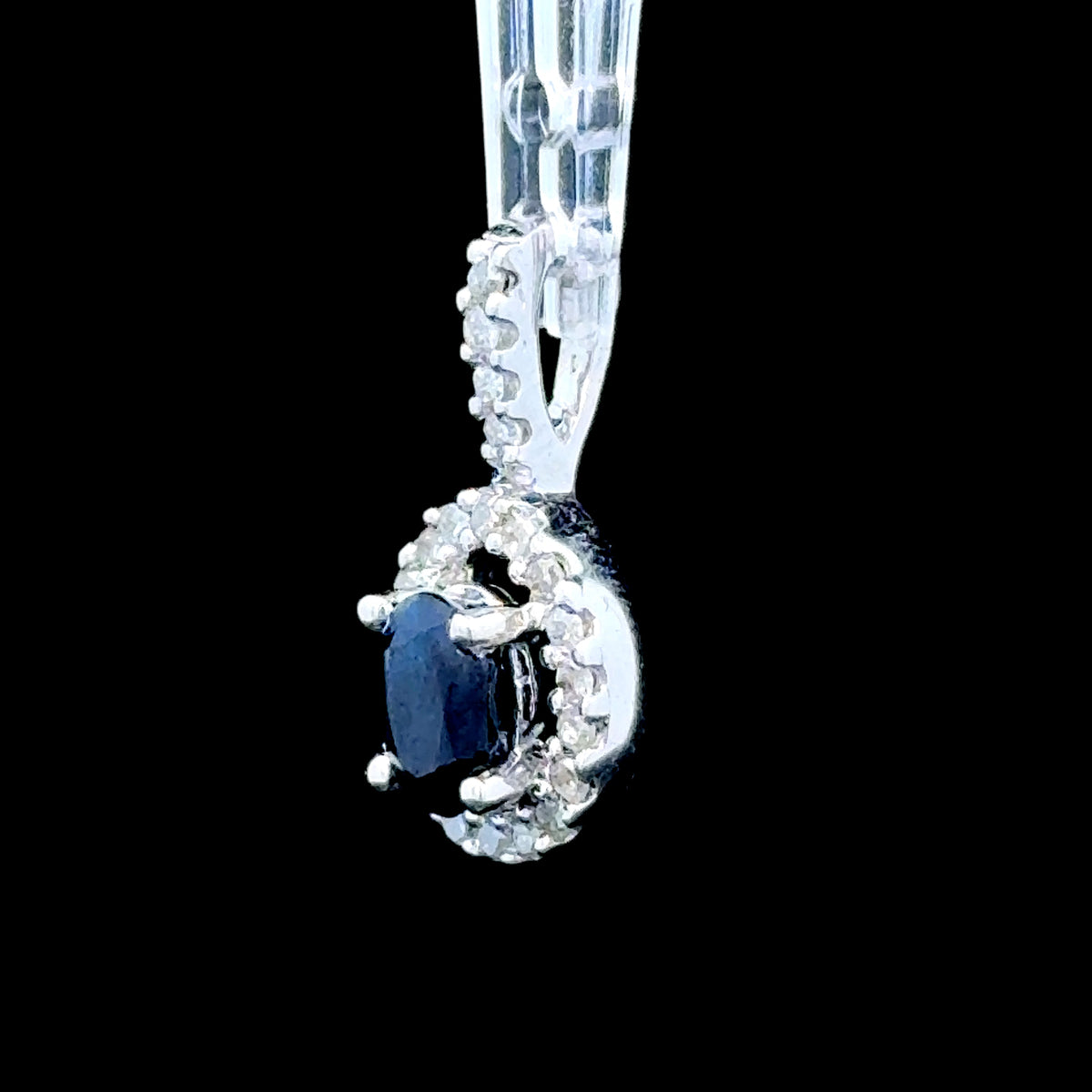 9K White Gold Sapphire & Diamond Pendant with Diamond Bale
