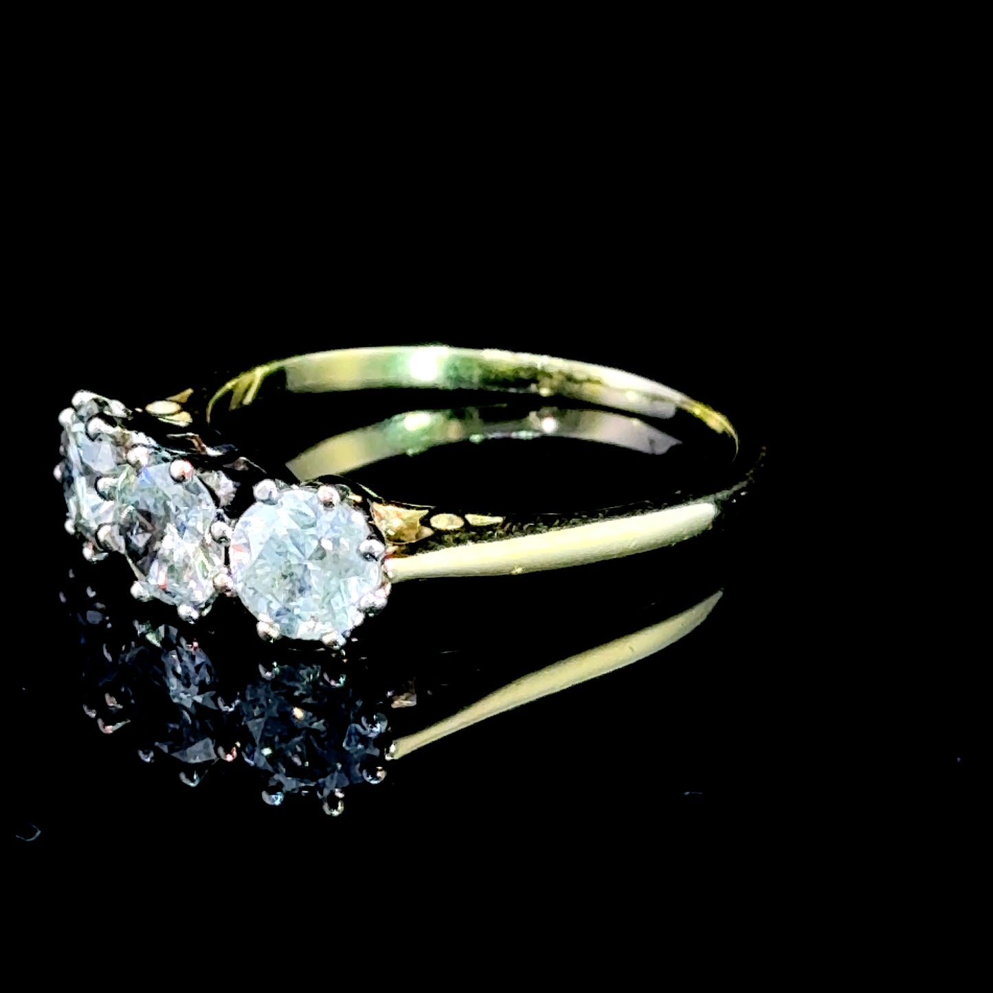 18K Yellow Gold & White Gold Diamond Trilogy Ring APPX 1.8 CTS