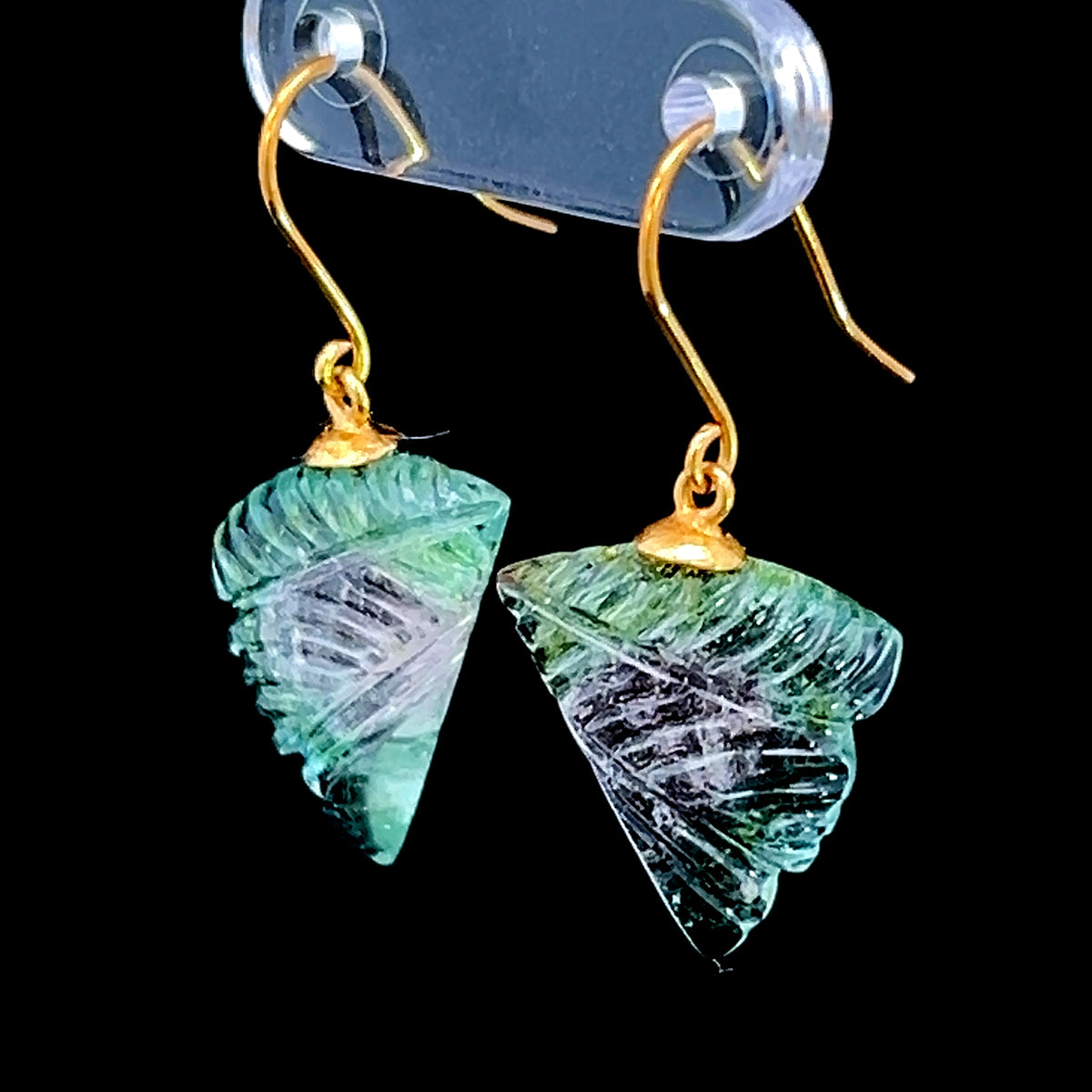 9K Yellow Gold Watermelon Tourmaline Hook Drop Earrings