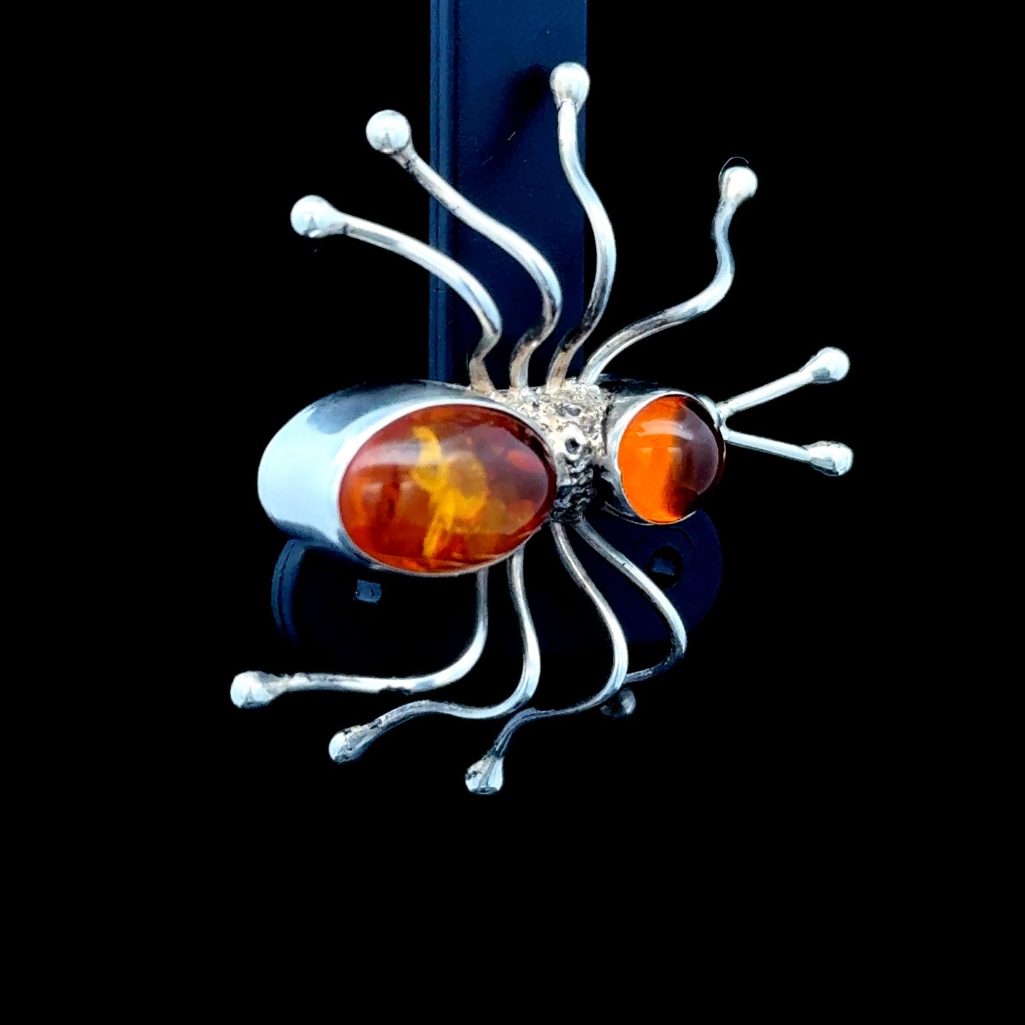Silver Baltic Amber Ant Brooch