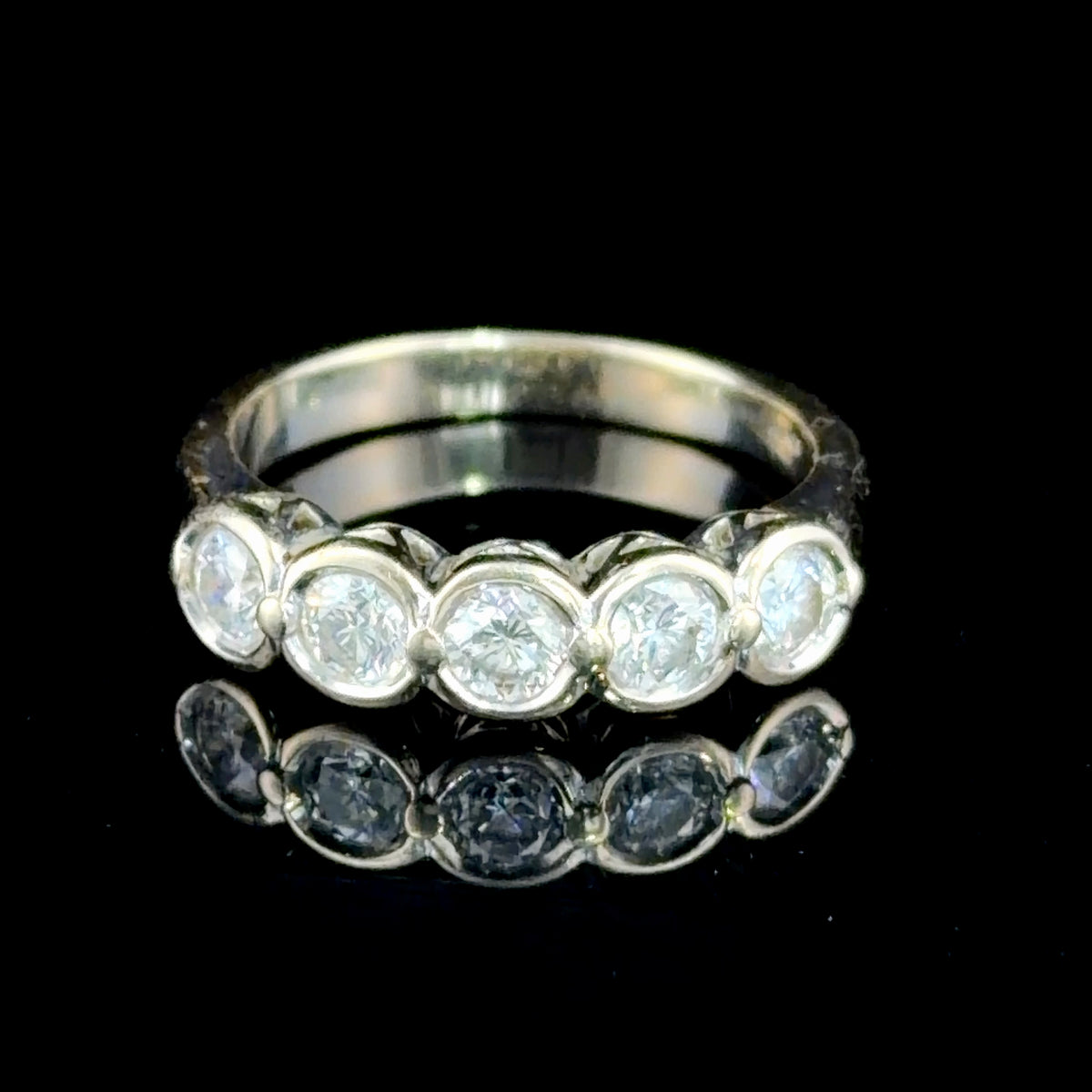 A Charming 18k White Gold 5 Stone Diamond Ring Appx 1.0 Cts Part Of The Ronald Charles Collection
