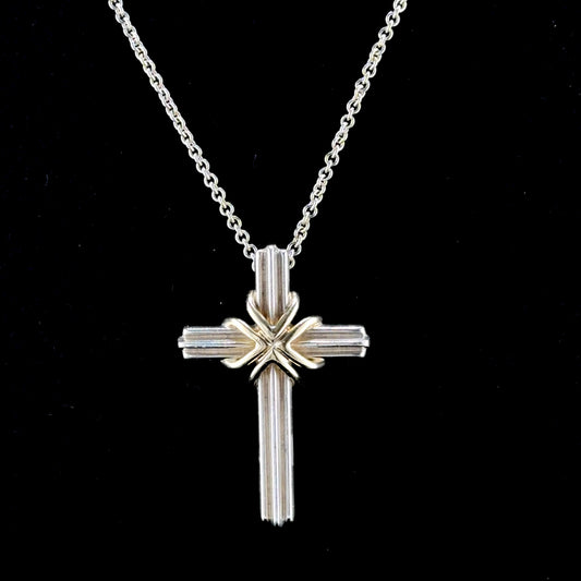 Fabulous Tiffany Cross & Chain in 925 & 18kYellow Gold on 28Inch Chain Rare to Market