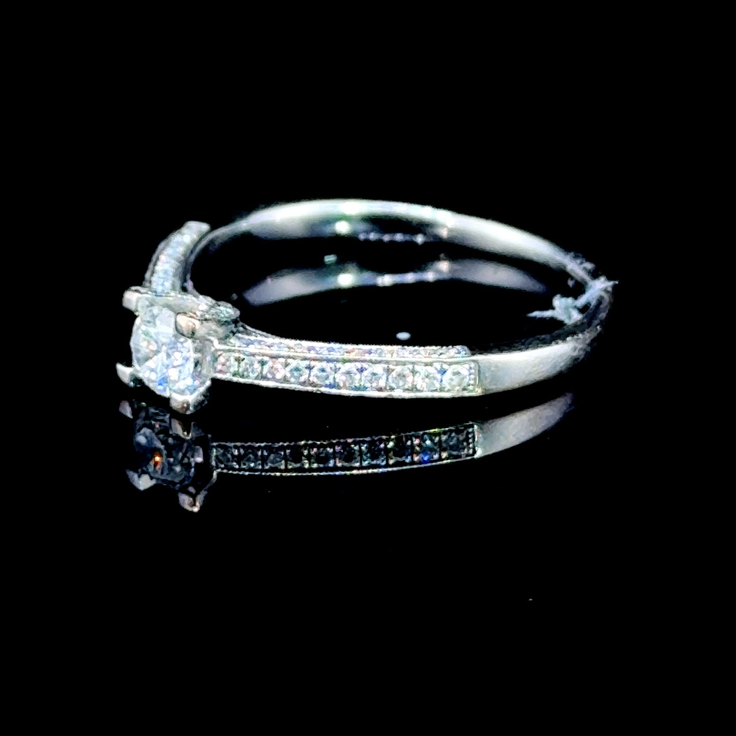 18K White Gold Diamond Solitaire with Diamond Shanks APPX 0.5 CTS