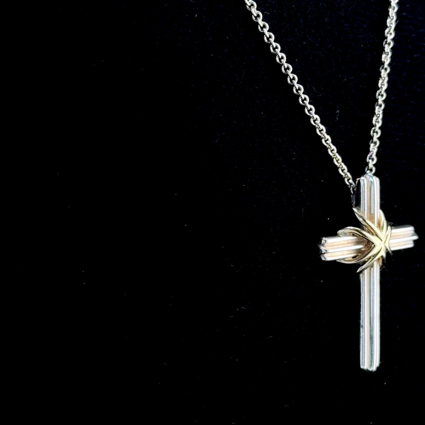 Fabulous Tiffany Cross & Chain in 925 & 18kYellow Gold on 28Inch Chain Rare to Market