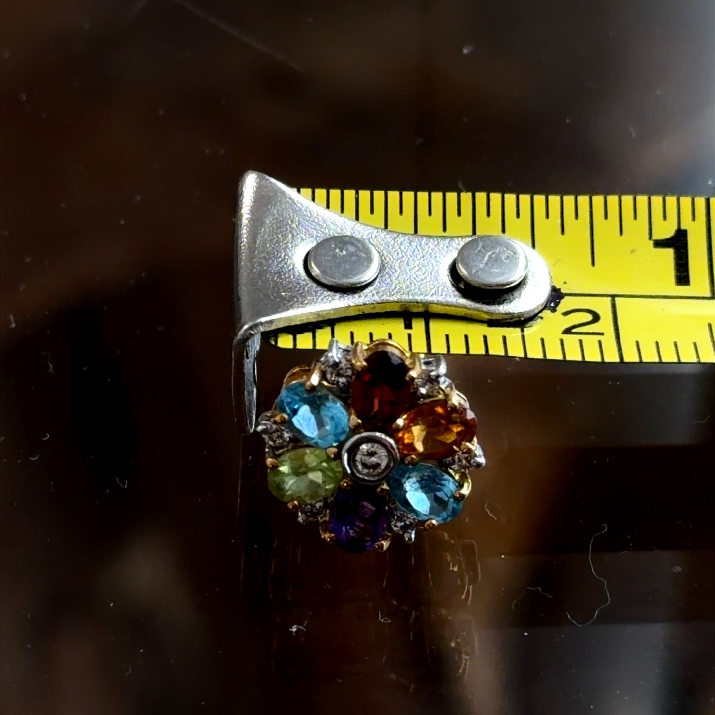 18k Yellow Gold Multicolour Sapphire Flower Stud Earrings