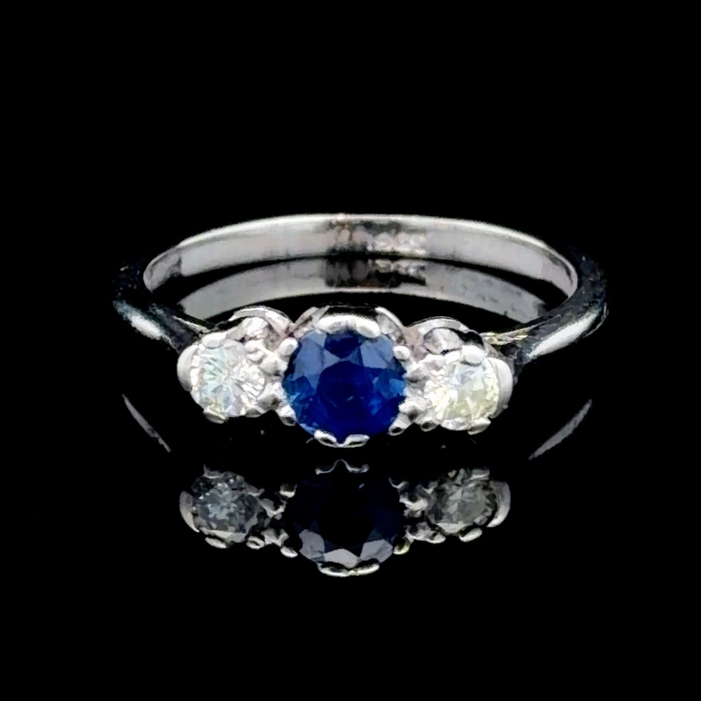 18K White Gold Sapphire & Diamond 3 Stone Ring