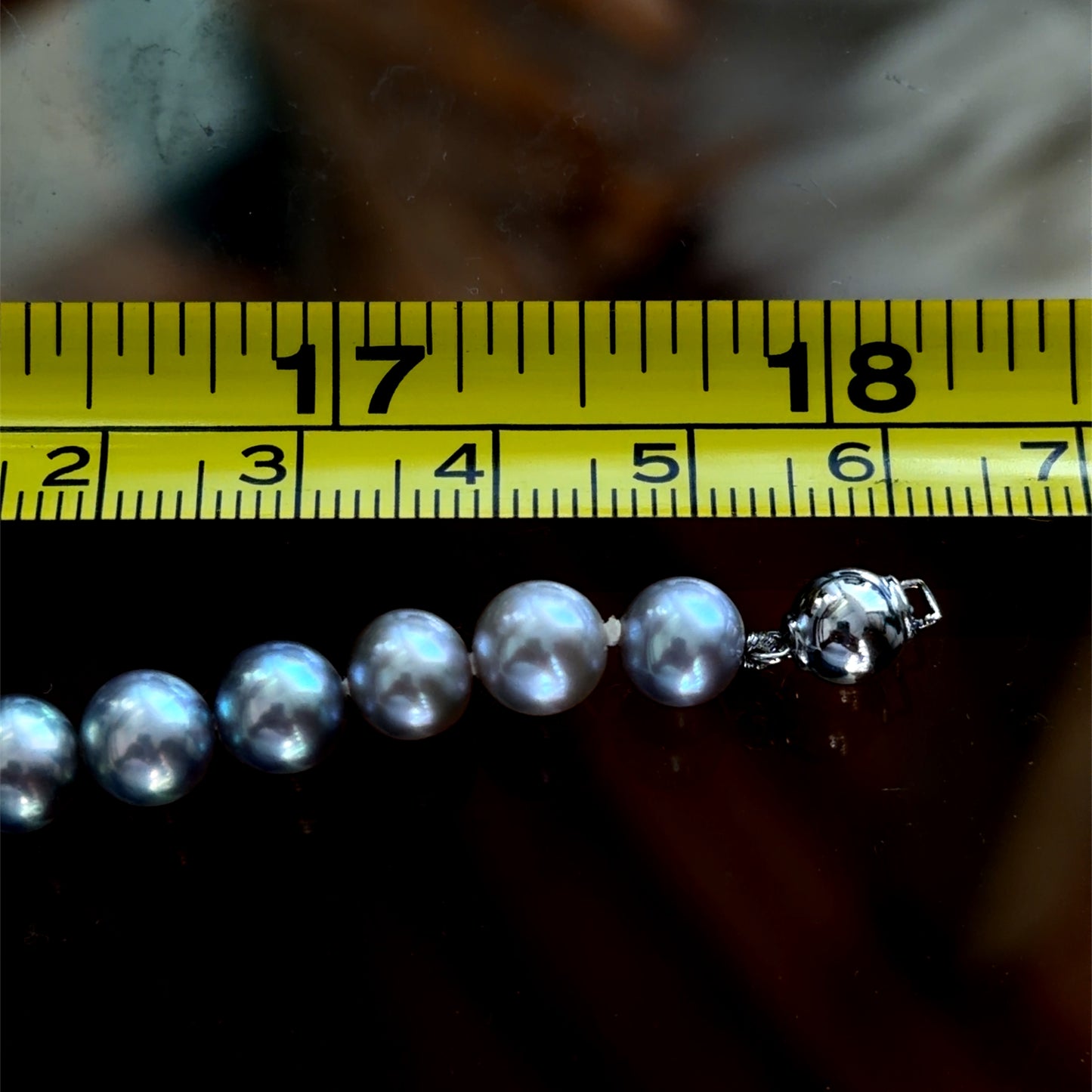 A Superb 9k White Gold Beaded Silver Pearl Necklace 18” Long