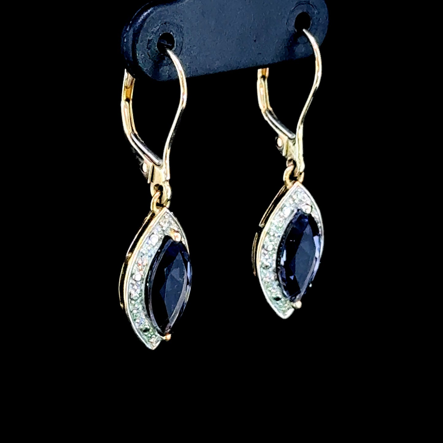 9K Yellow Gold Tanzanite & Diamond Drop Earrings with Hook Catch