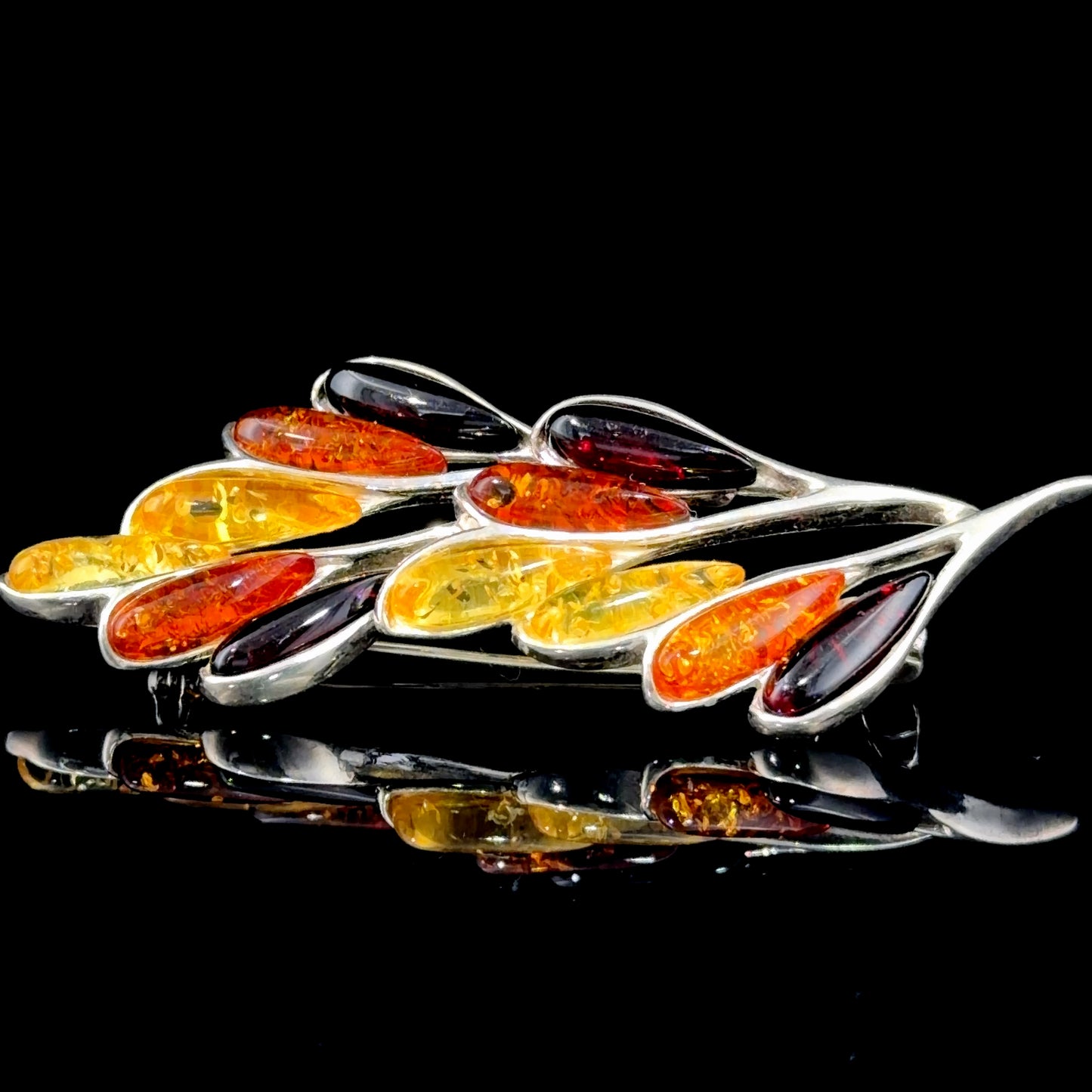 Stunning Cognac Amber Floral Bouquet Brooch by Be-Jewelled