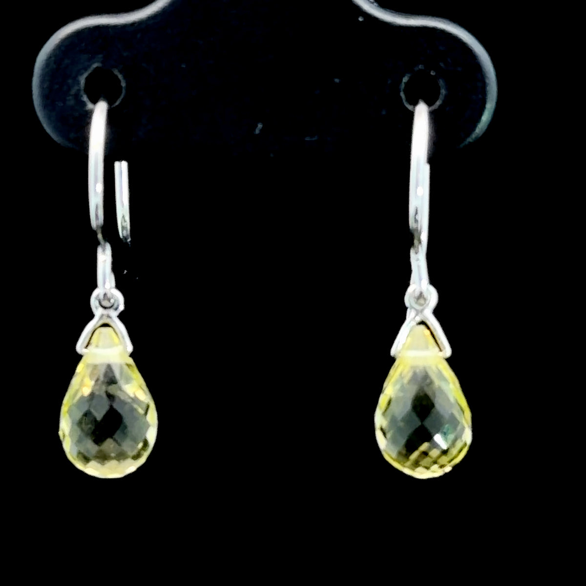 Pretty 9k White Gold Lemon Quartz Briolette Cut Drop Earrings With Shepherds  Hook Back