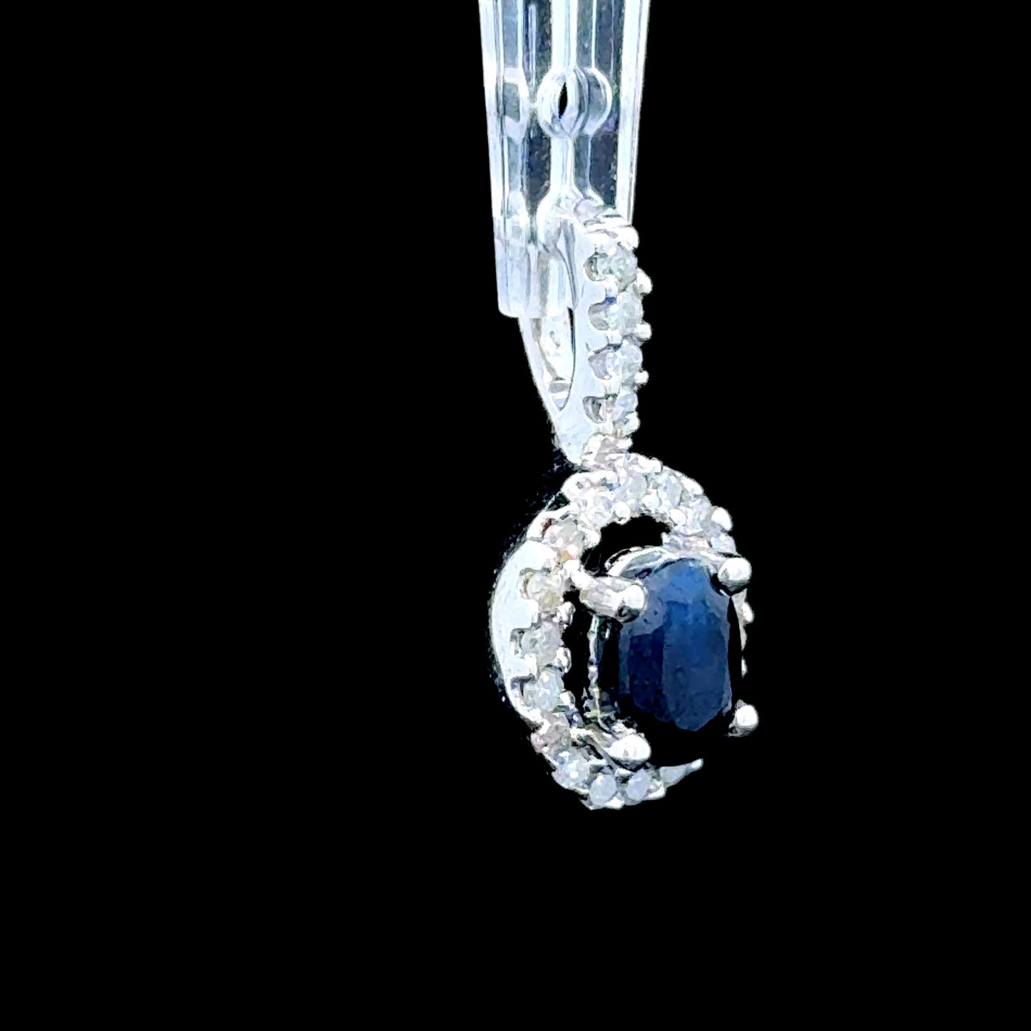 9K White Gold Sapphire & Diamond Pendant with Diamond Bale