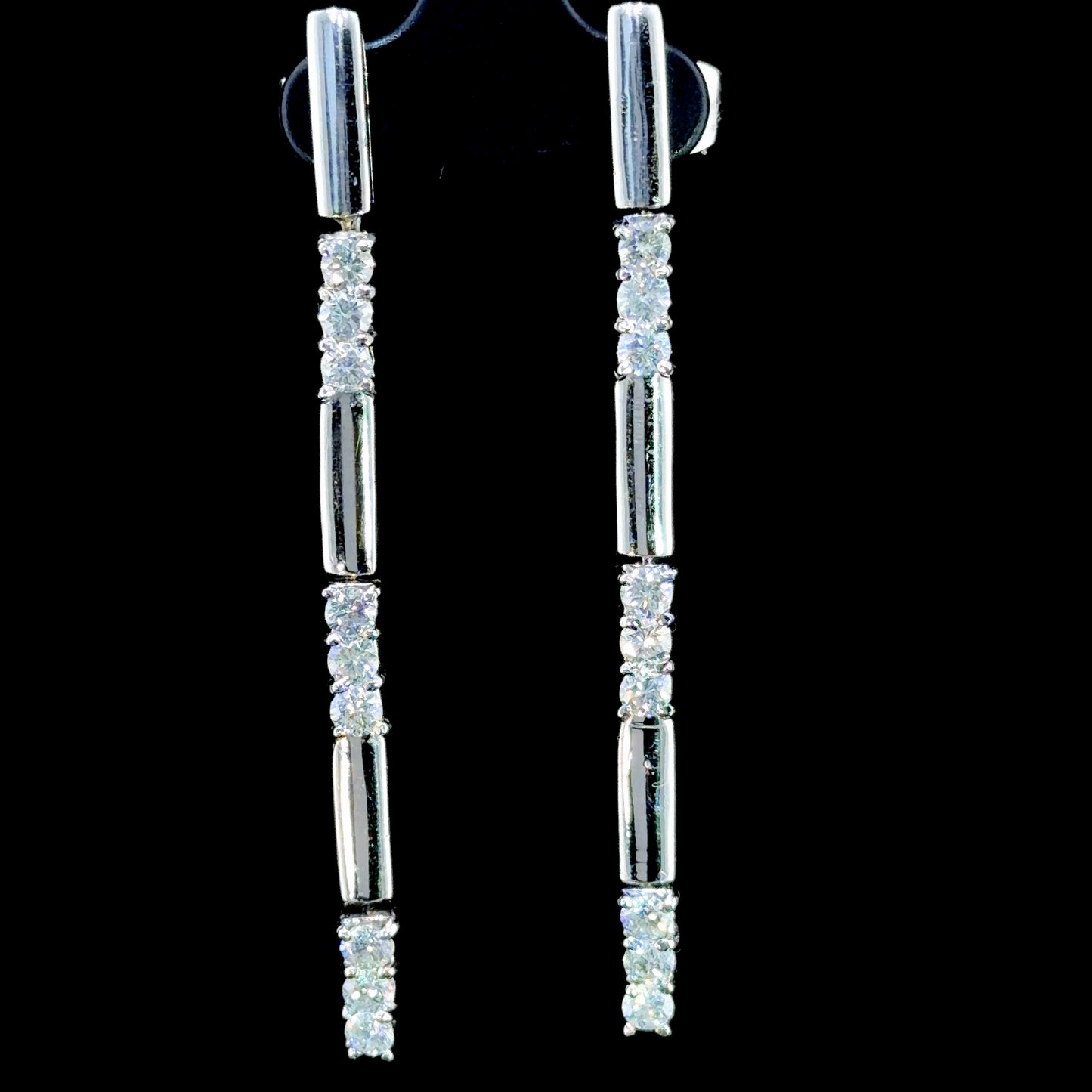 18k White Gold Diamond Bar Drop Earrings Appx 2.0 Cts Total