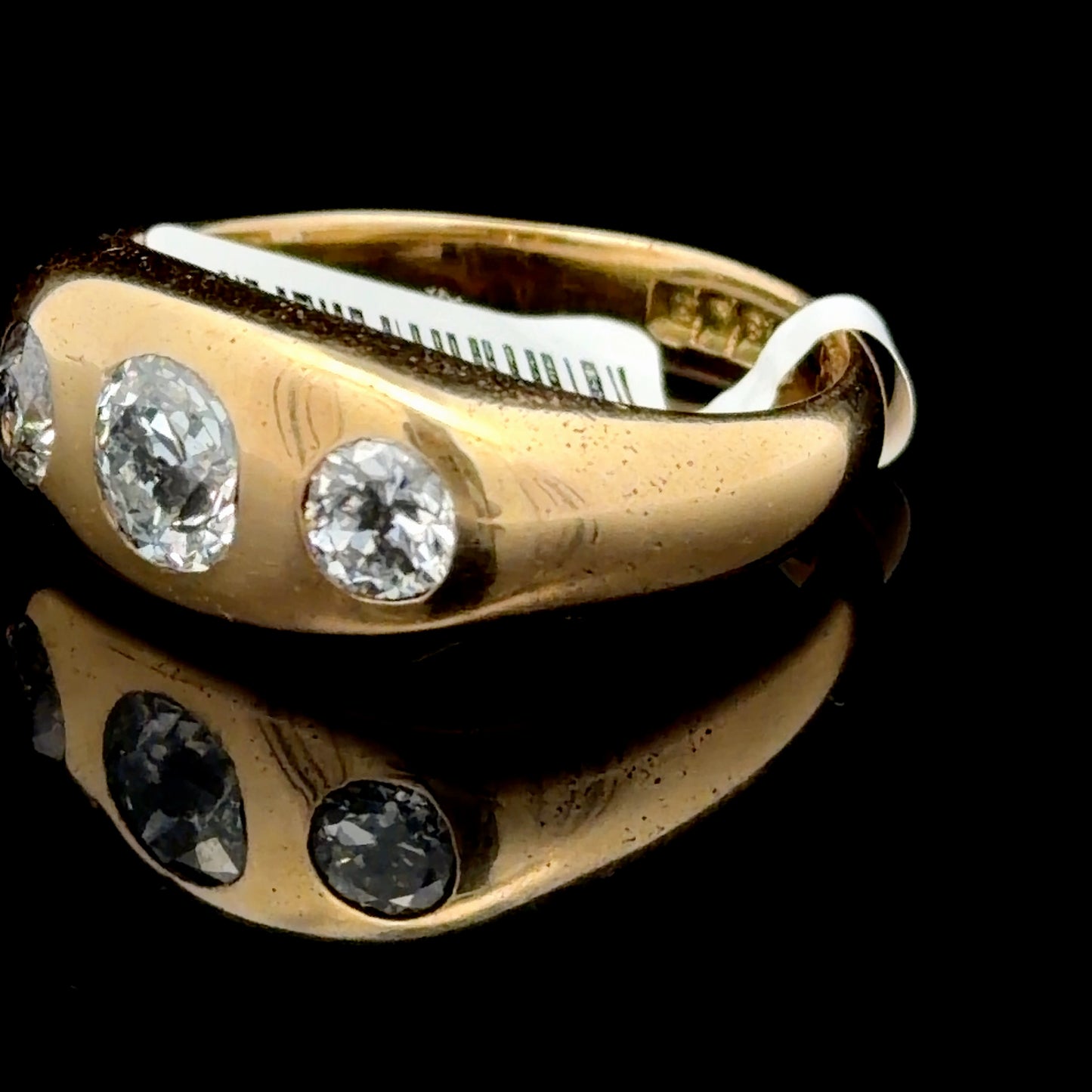Lovely Gents 18k Yellow Gold Old Cut Diamond 3 Stone Ring Appx 1.3 Cts