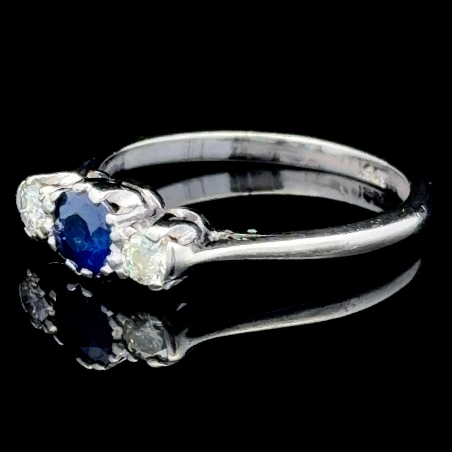 18K White Gold Sapphire & Diamond 3 Stone Ring