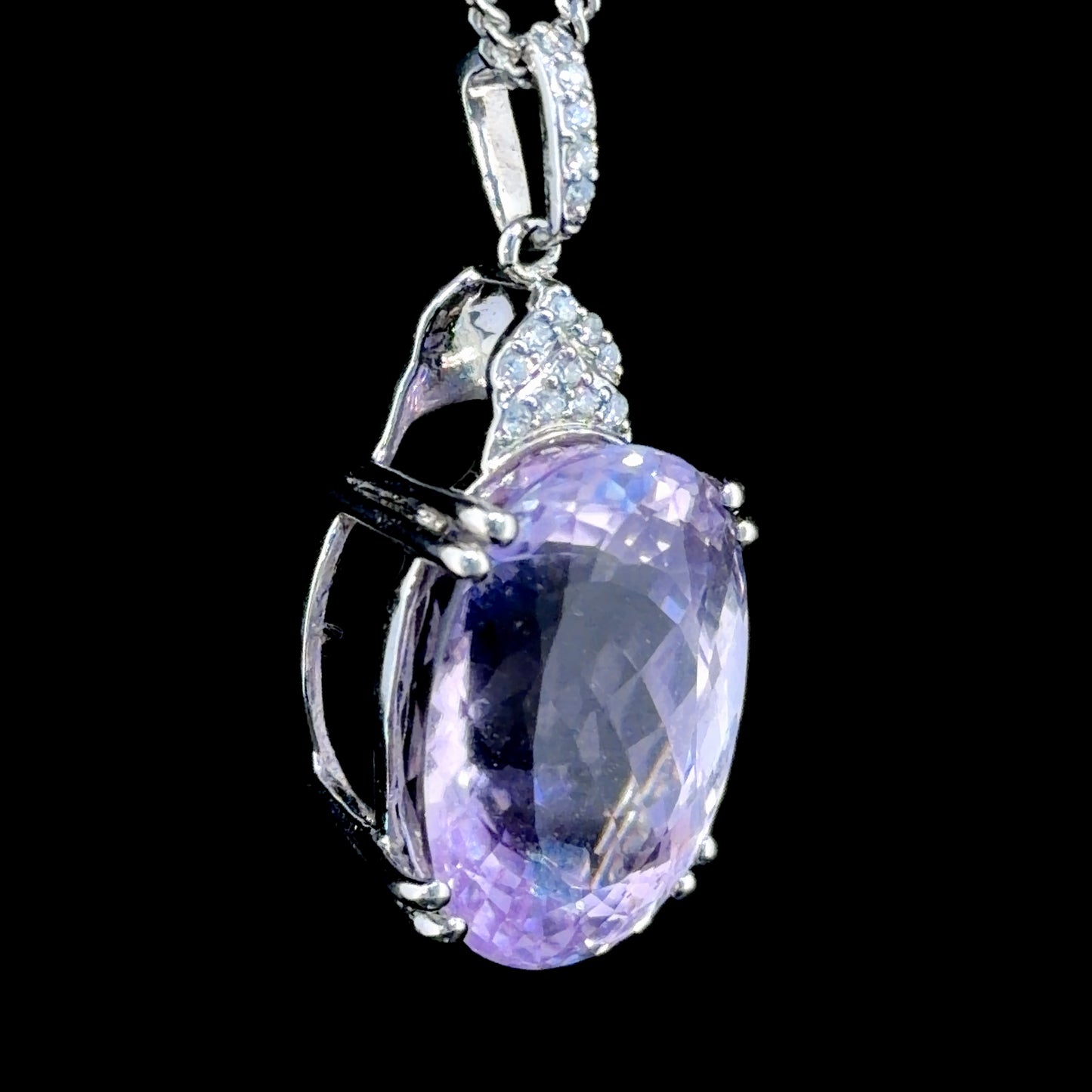 Beautiful Platinum Pink Kunzite & Diamond Pendant (Only) Appx 0.5 Cts Of Diamonds