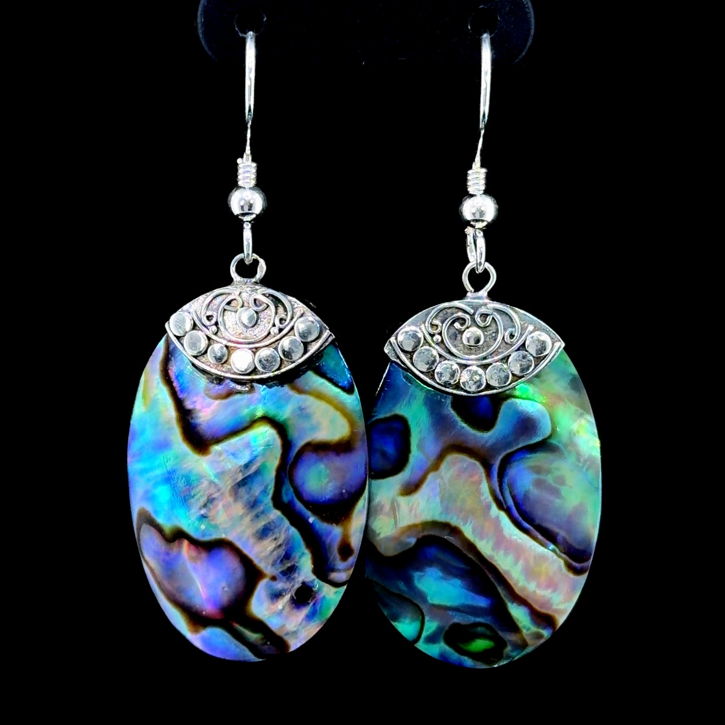Silver 925 Oval Abalone Shell Hook Earrings