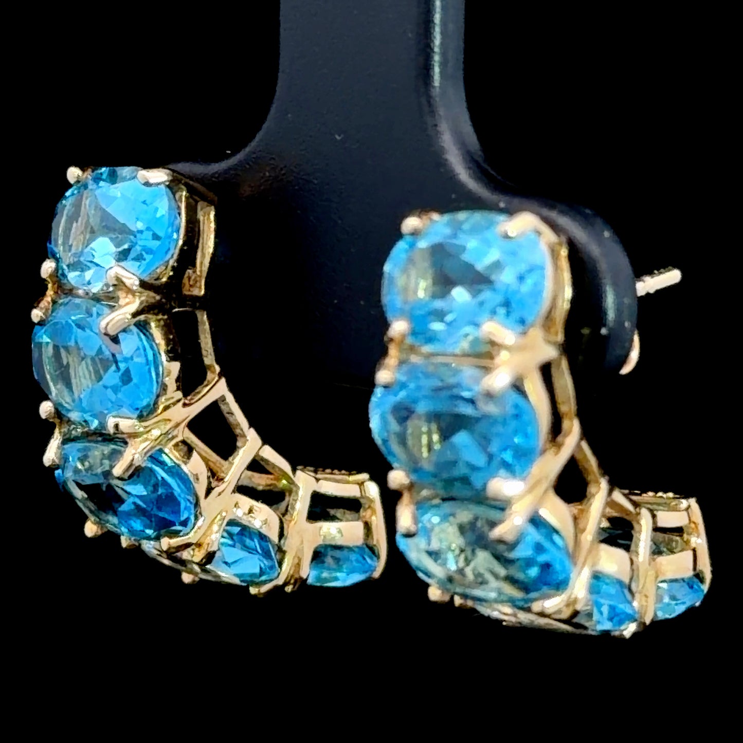 14k Yellow Gold Oval Blue Topaz 5 Stone Stud Earrings