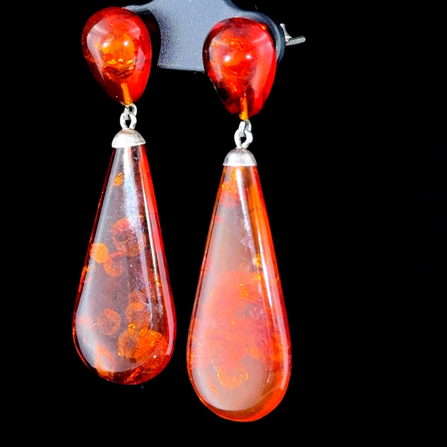 Beautiful Silver & Amber Drop Earrings
