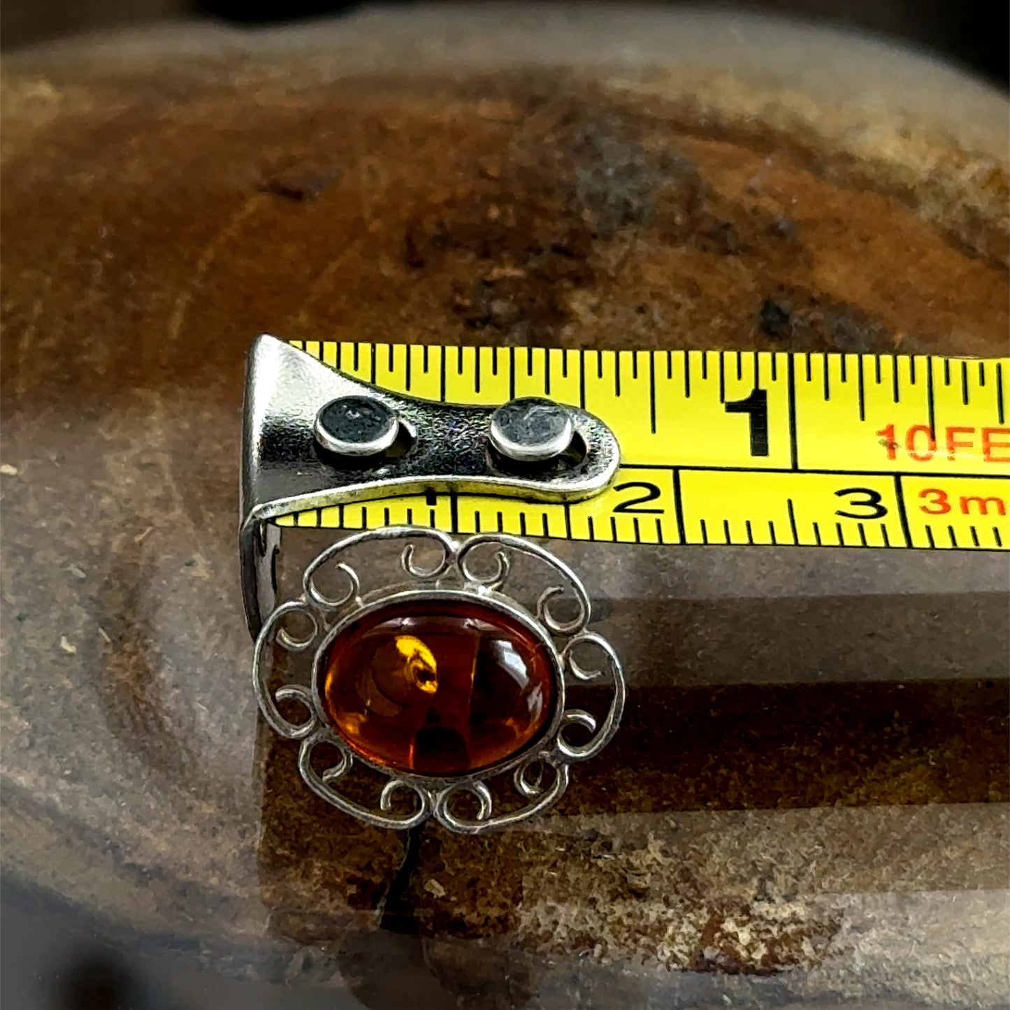 Lovely Silver & Amber Oval Filigree Stud Earrings