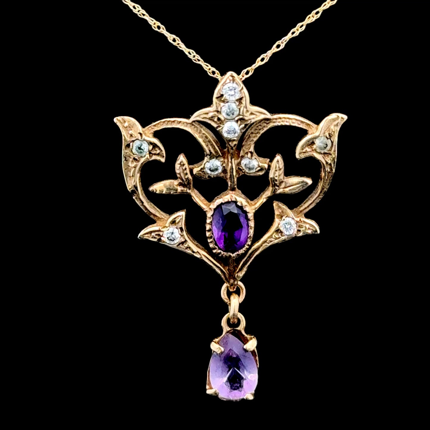 9K Yellow Gold Amethyst Pendant & Chain The Ronald Charles Collection