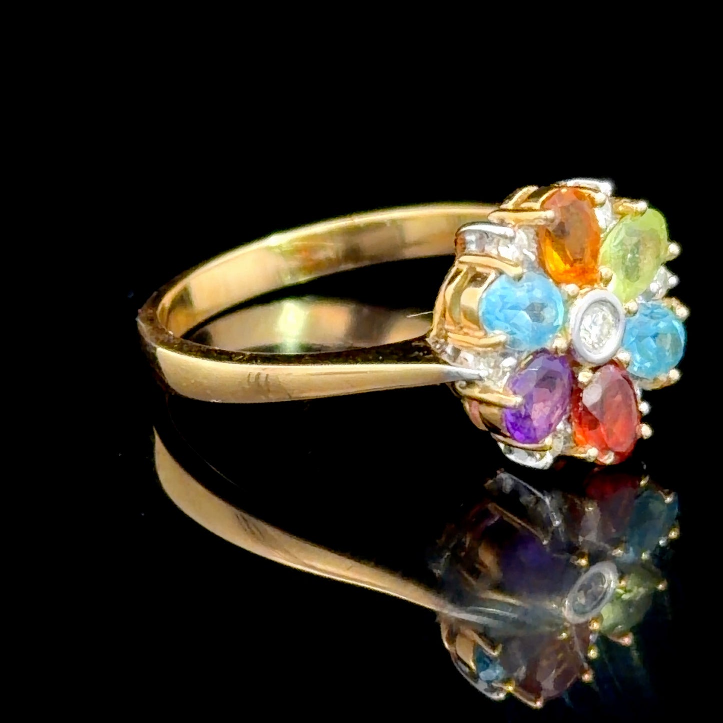 Lovely 18k Multicolour Gemstone & Diamond Flower Ring
