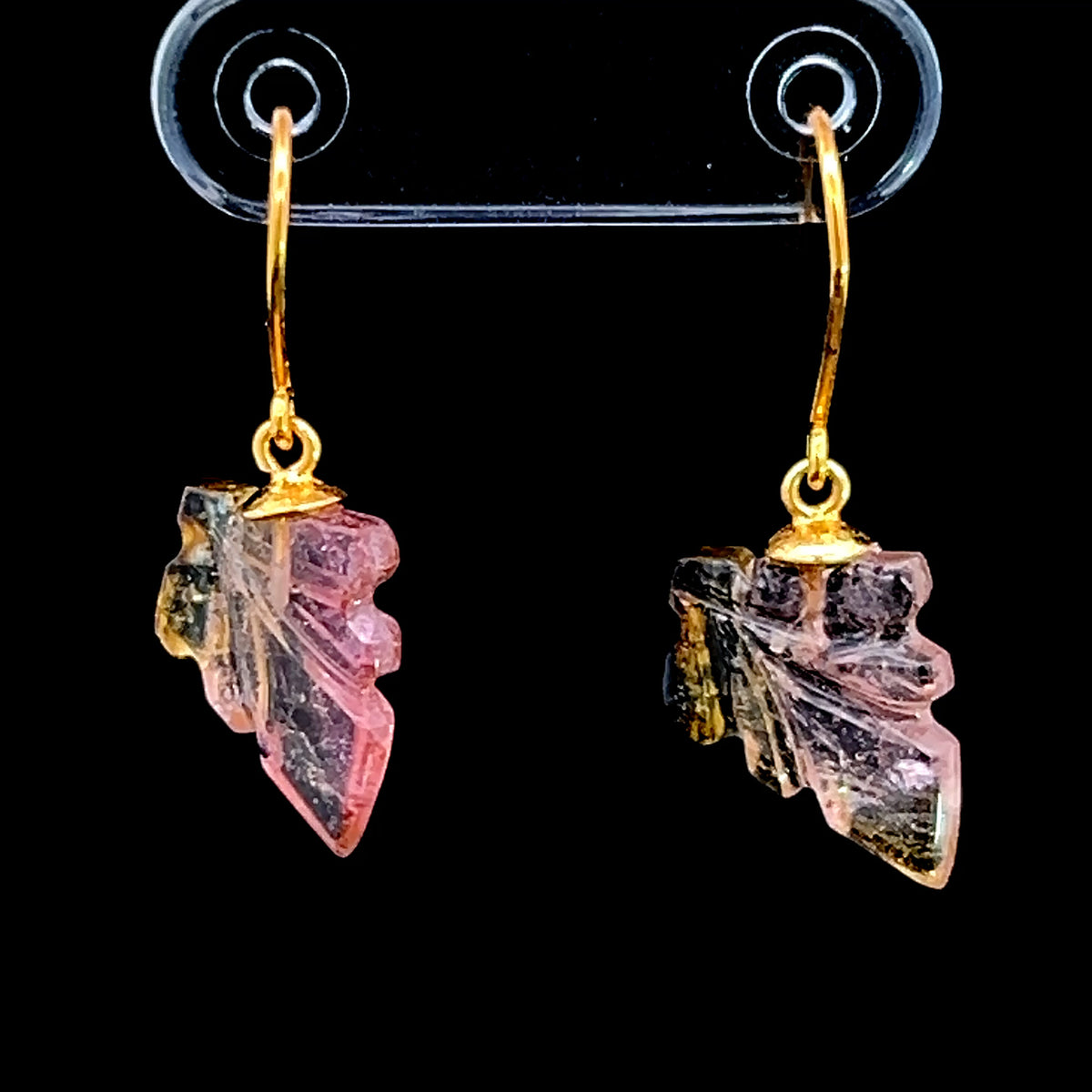 9K Yellow Gold Watermelon Tourmaline Hook Earrings