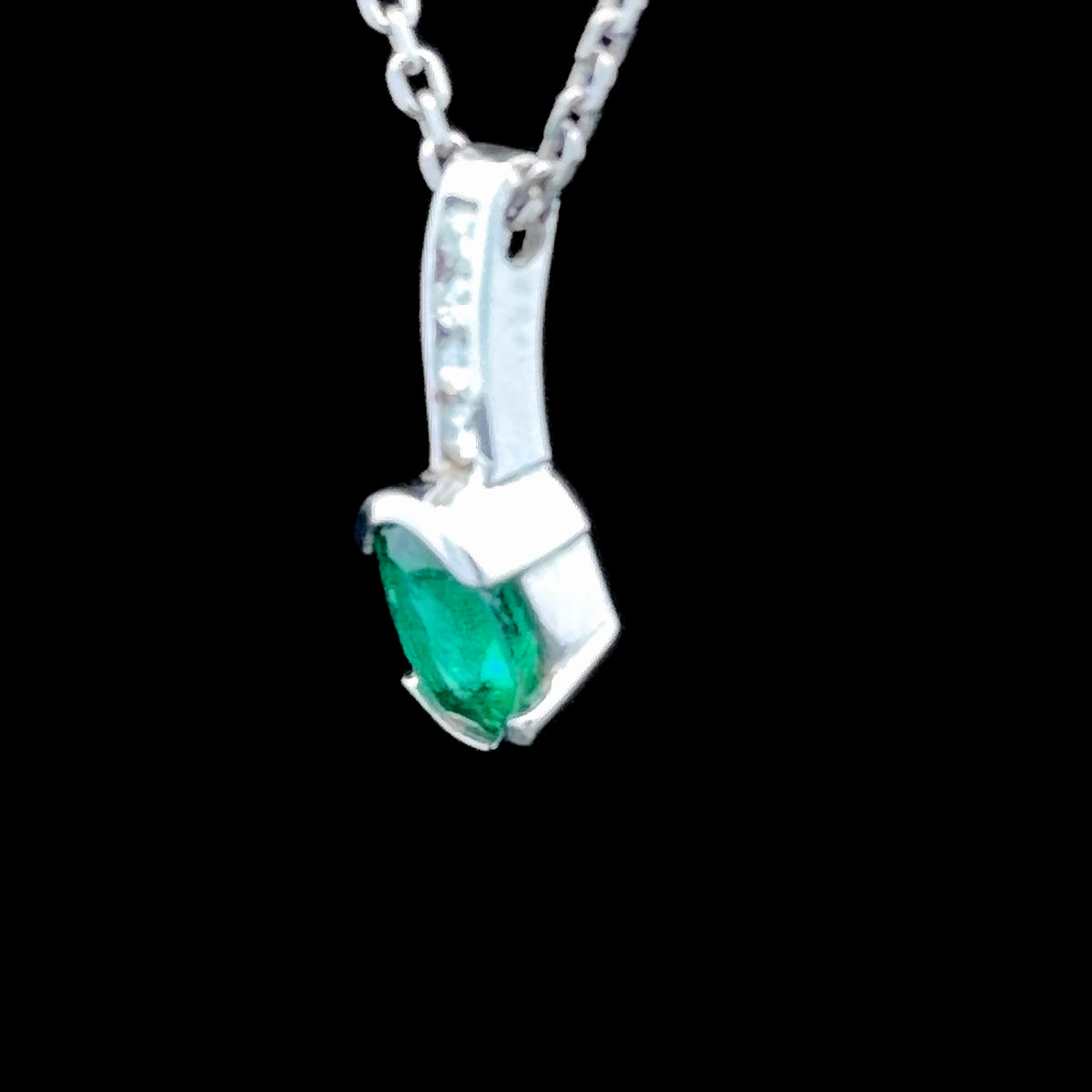 A Very Pretty Platinum Emerald & Diamond Pendant Suspended On A Platinum Chain 18 Inches Long Emerald Appx. 0.5 Cts