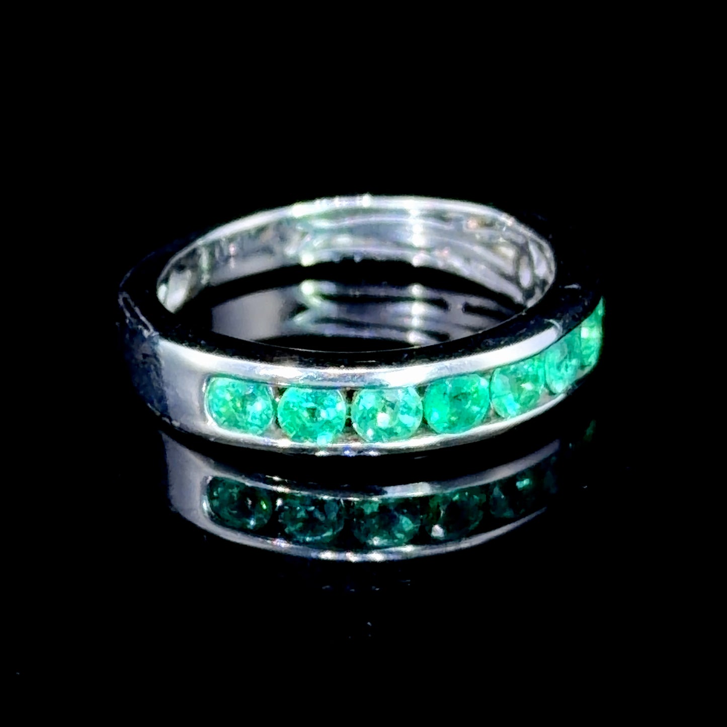 Lovely Platinum Channel Set Emerald Half Eternity Ring Appx 0.6 Cts