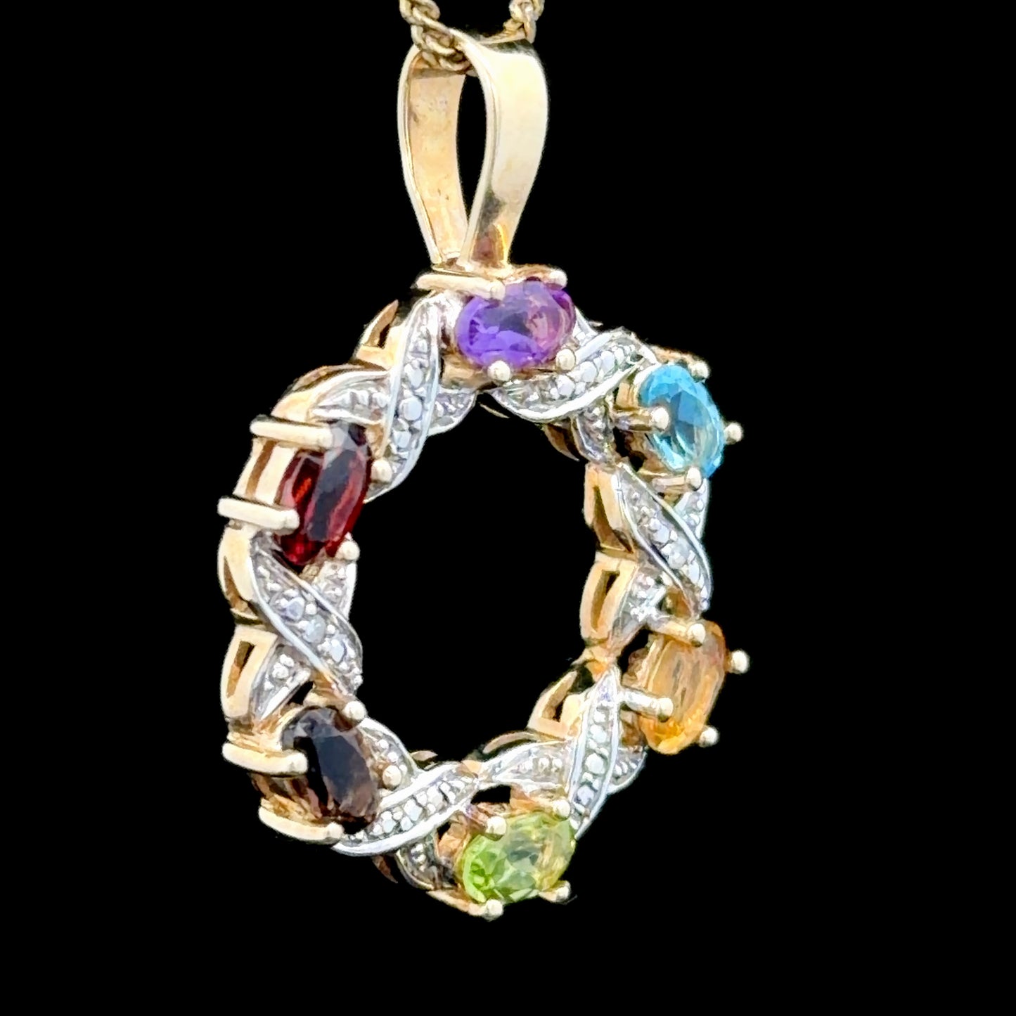 9k Yellow Gold Multi-Gemstone Wreath Pendant