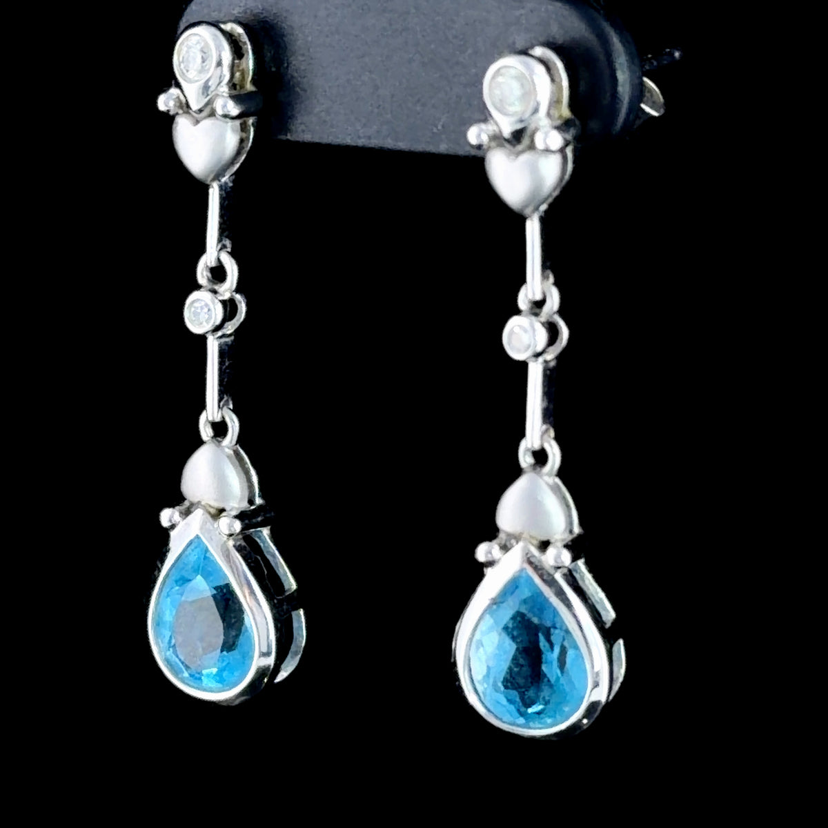 Stunning 18k Diamond & Pear Blue Topaz Drop Stud Earrings Part of The Ronald Charles Collection