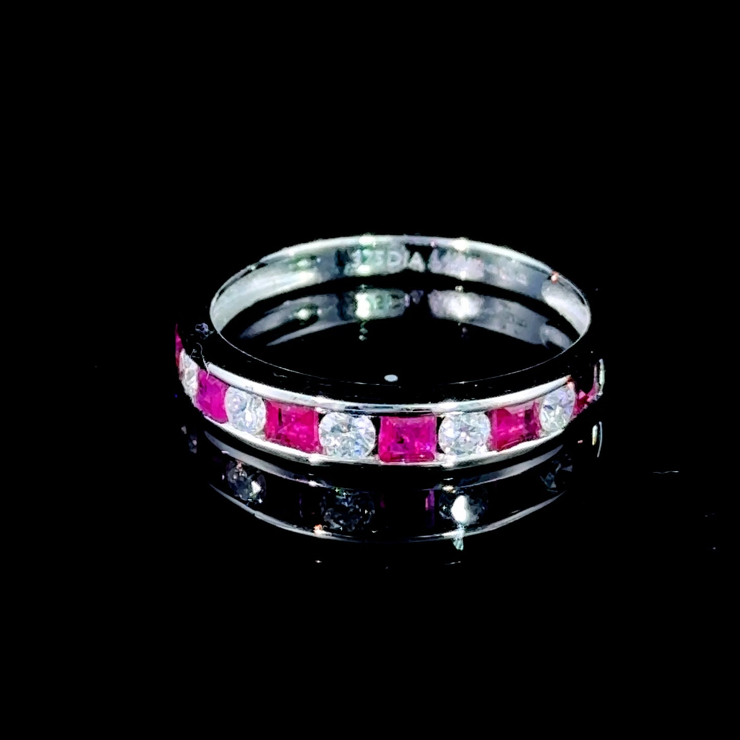 9K White Gold Diamond & Ruby Half Eternity Ring