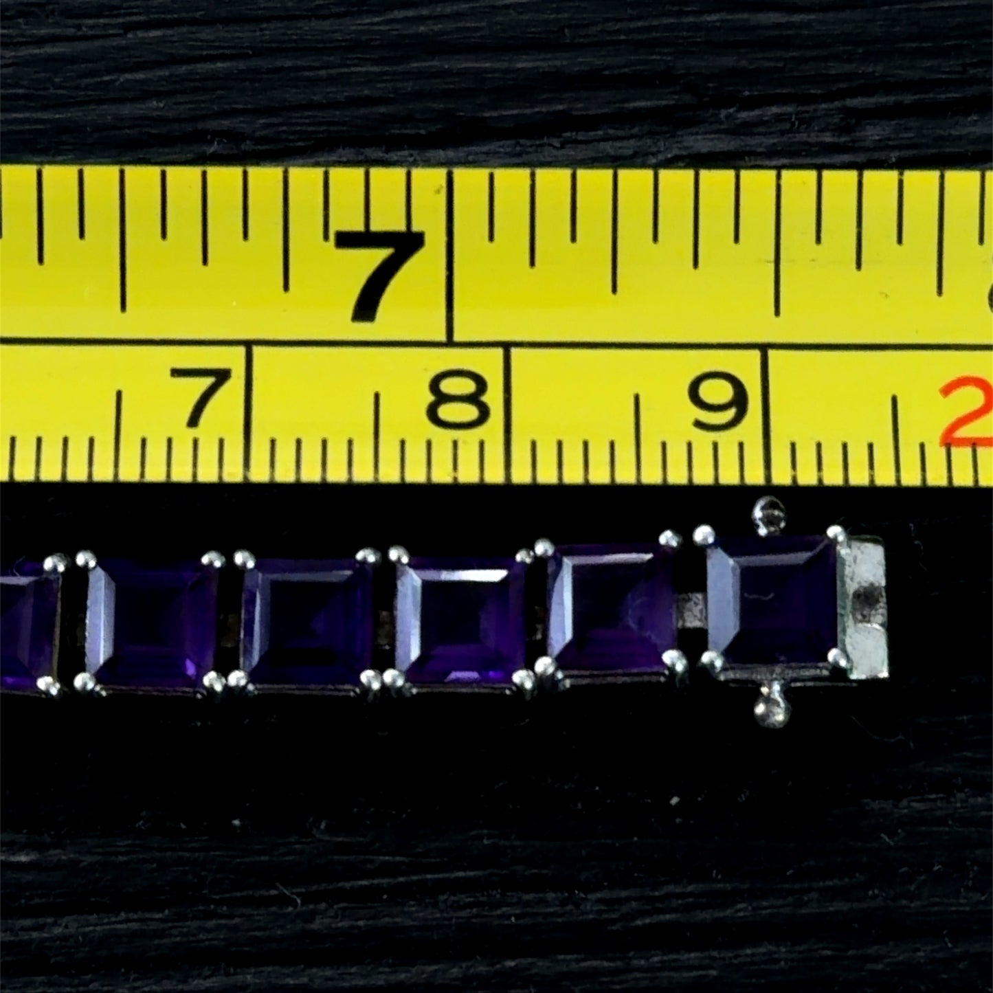 Lovely Silver & Square Cut Amethyst Bracelet 7.5 Inches Long