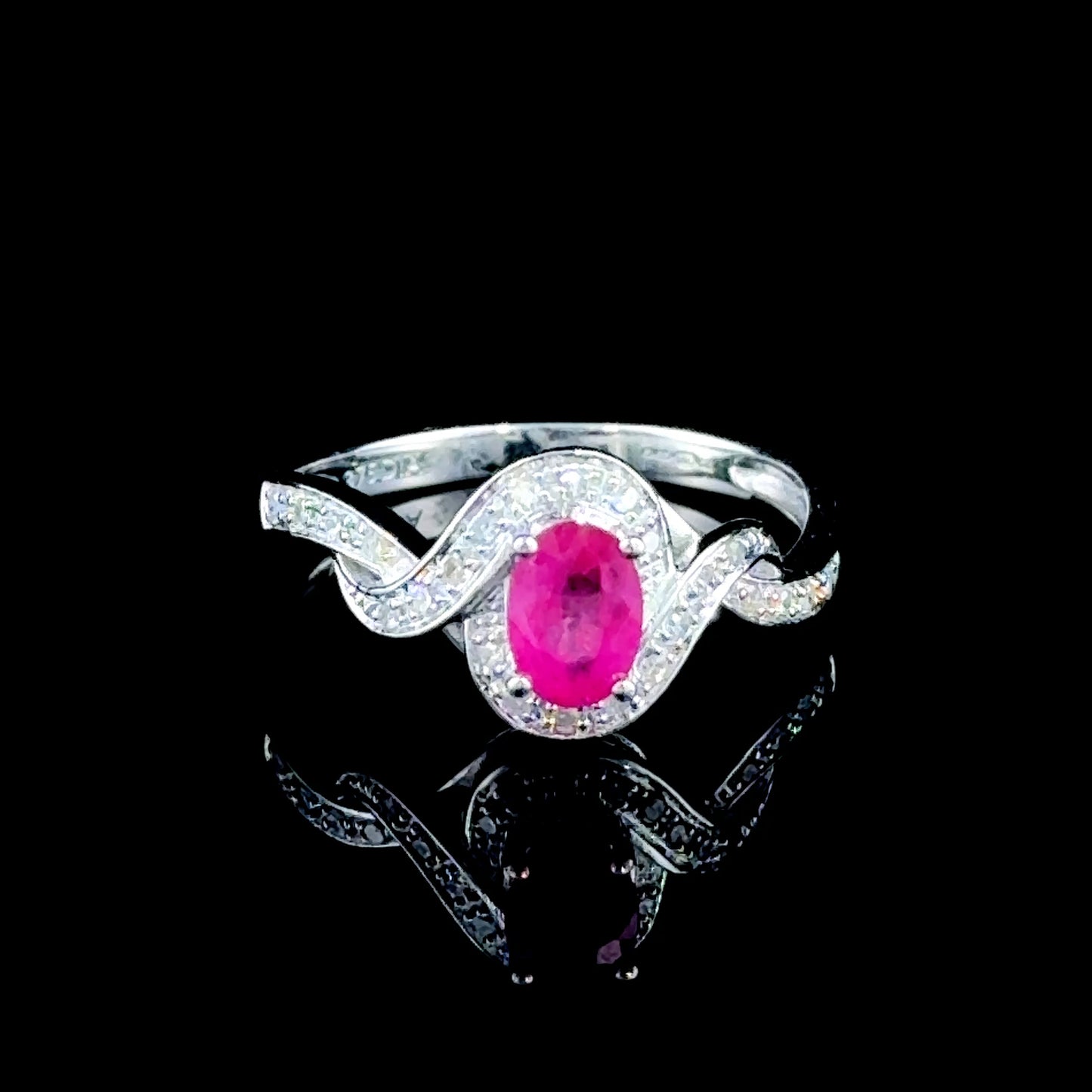 9K White Gold Ruby & Diamond Twisted Ring