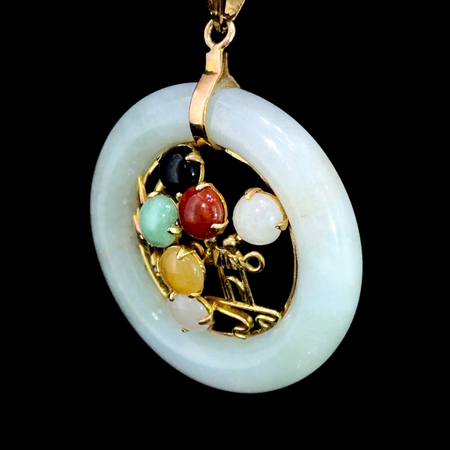 Pretty 14k Yellow Gold Multi-Colour Jadeite Pendant (Only)