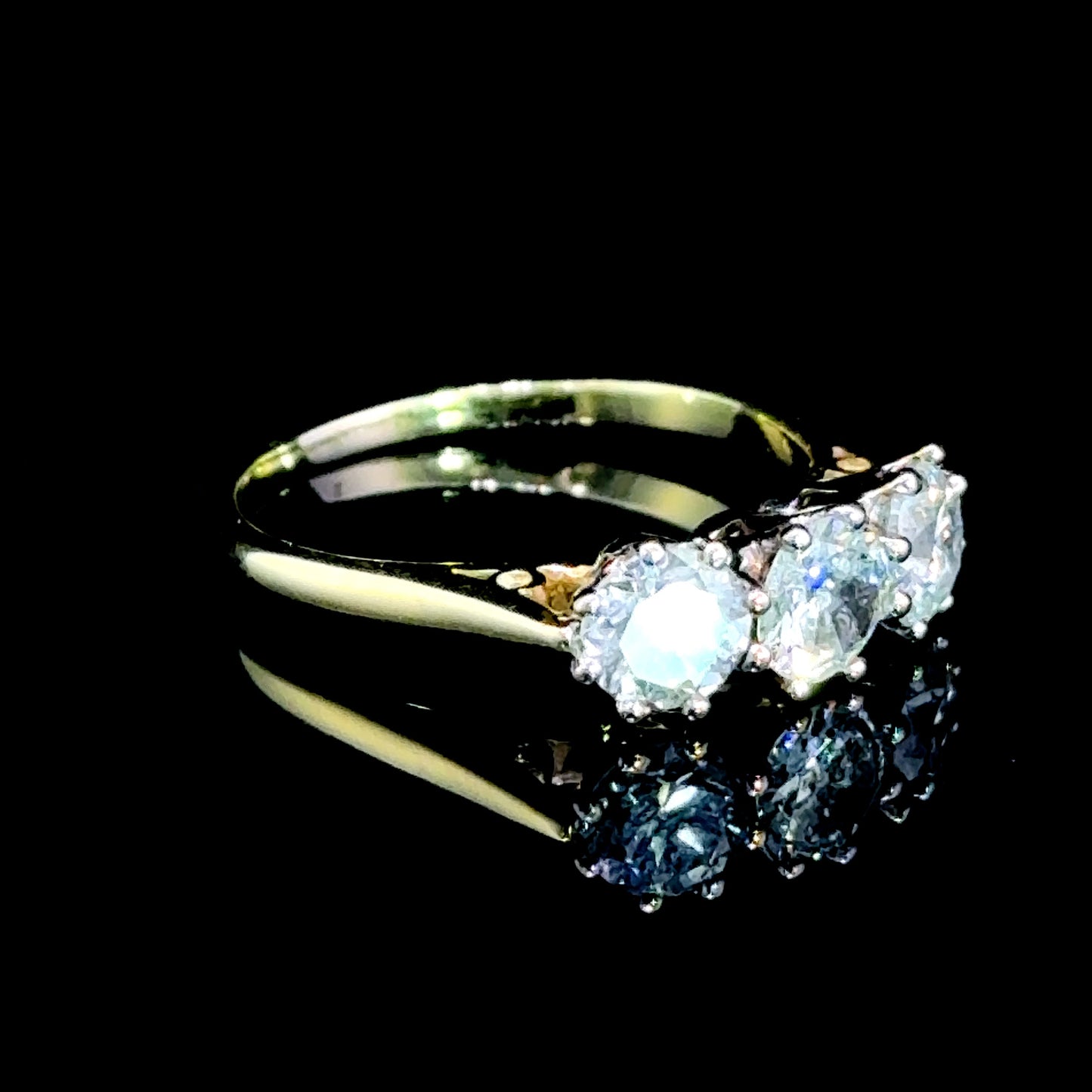 18K Yellow Gold & White Gold Diamond Trilogy Ring APPX 1.8 CTS